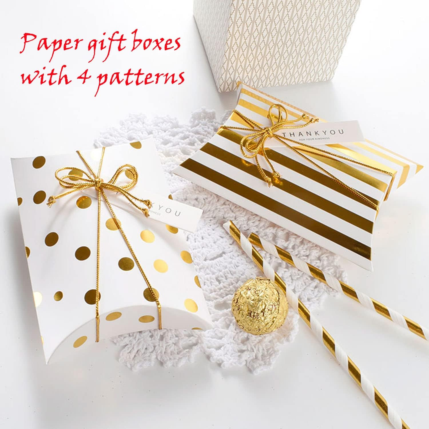 Paifeancodill Pillow Gift Boxes with Gold Ropes, 52 Pcs Small DIY Gift Candy Chocolate Boxes, Wedding Favor Boxes, Paper Gift Boxes, Small Gift Boxes with Ropes, Easy Assemble Boxes for Party Banquet image number 2