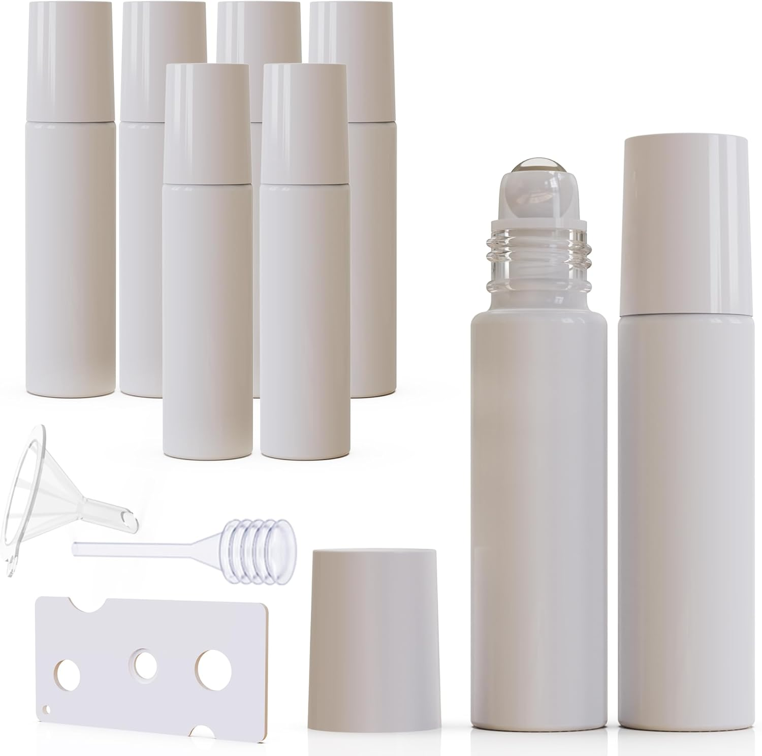 Jagolain 8 Pack 10Ml Roller Bottles for Essential Oils, White Glass Roll on Bottles, Refillable Perfume Bottle, with Stainless Steel Roller Balls - Black image number 3