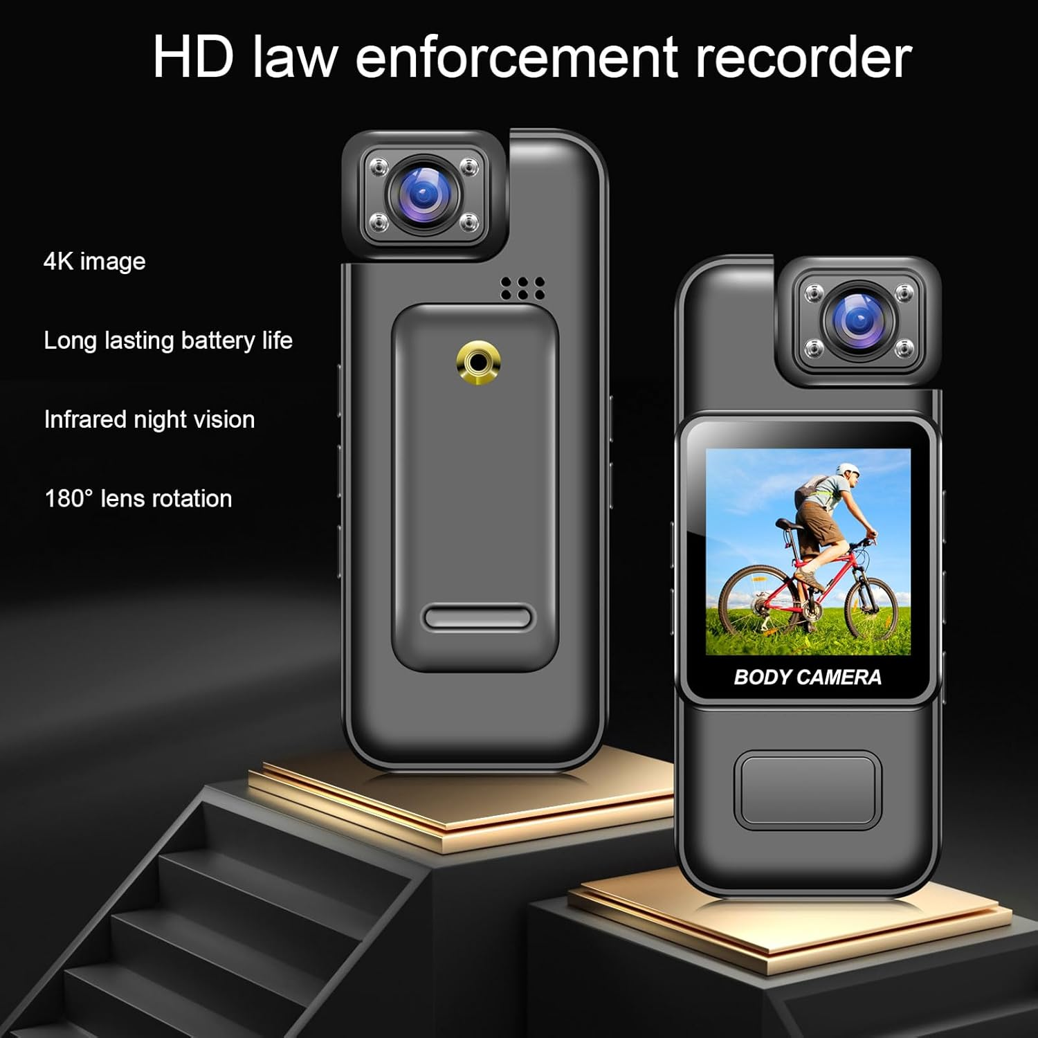 4K Body Worn Cam, Motion Detection, 180&deg; Rotatable Lens, One Touch Recording, Supports 128GB, 1000Mah Battery, TFT Screen, Cyclic Video, IR Video Camera Wearable with 180&deg; Lens image number 2