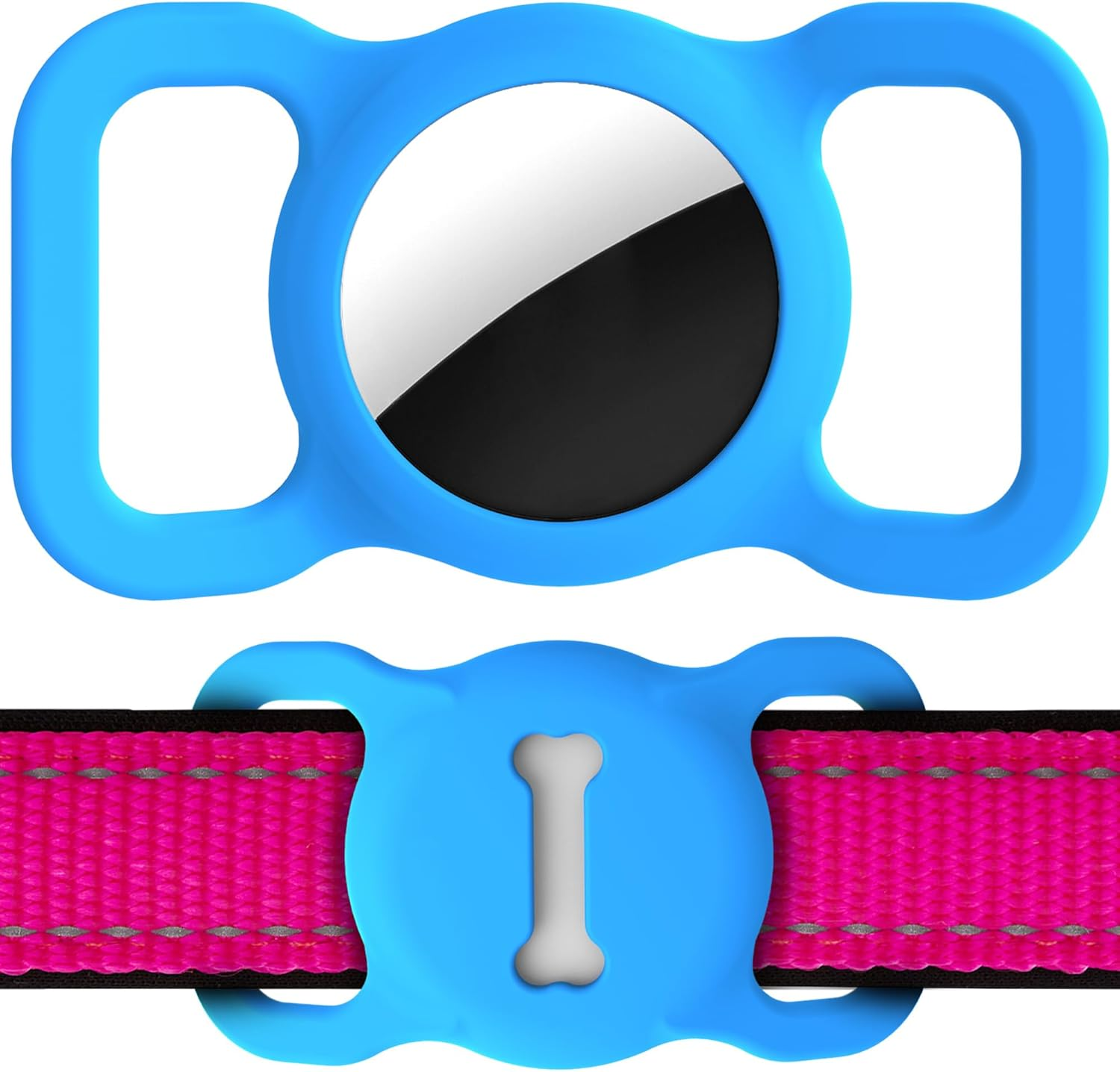 For Airtag Dog Collar Holder, DLENP Silicone GPS Tracking Accessories Protective Cat Collar with Bone Pattern (1 Pack(Black))