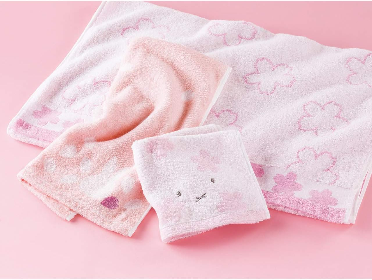 Nishikawa 228716882 Miffy Towel Gift Set, 8.7 X 9.8 X 2.4 Inches (22 X 25 X 6 Cm), Washable, 100% Cotton, Blossom Miffy, Made in Japan, Pink image number 2