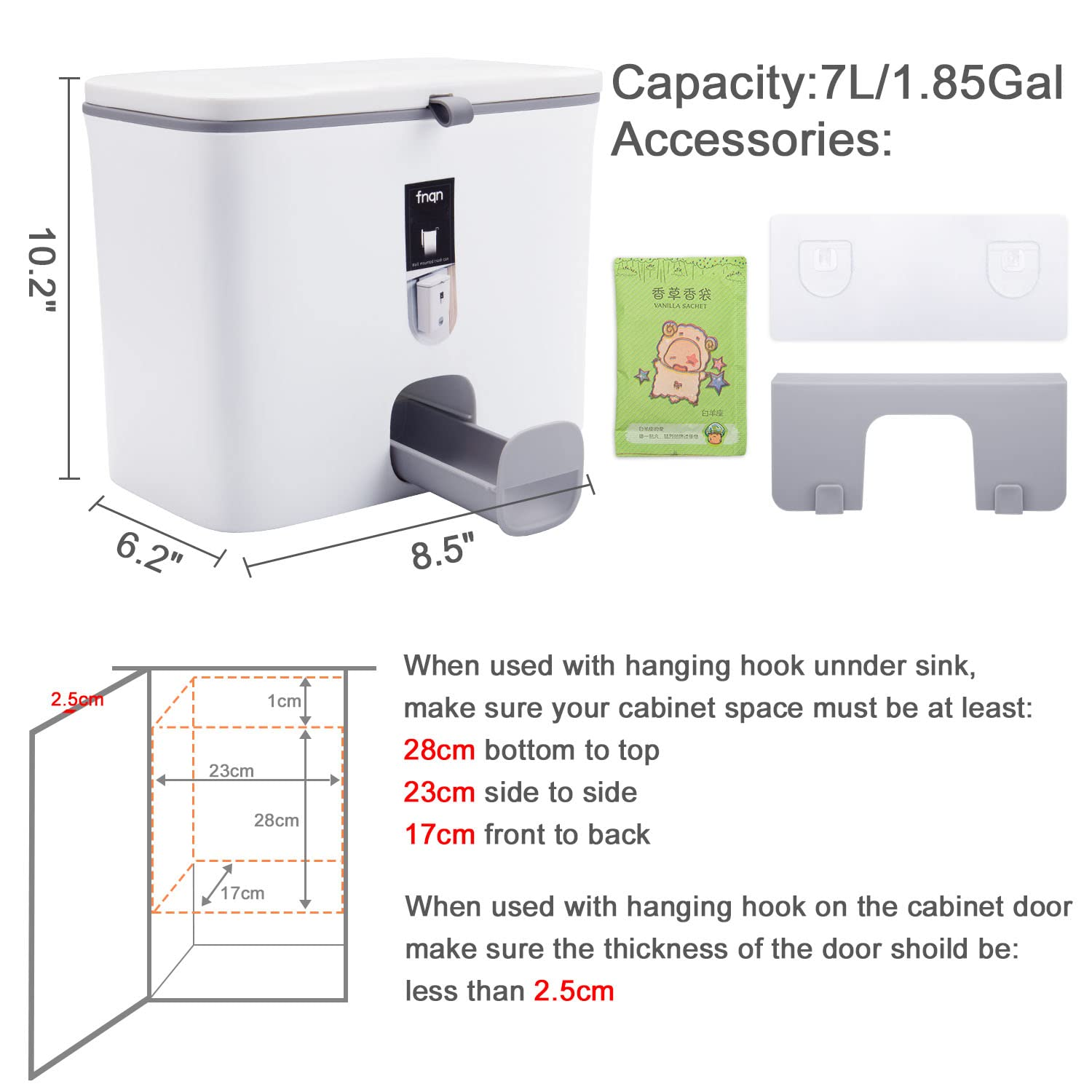 Kitchen Bin inside Cupboard 7L Compacting Trash Bin with Lid Mountable Hanging under Sink Compost Bin for Kitchen, Caravan, Space Saving Small Size image number 4