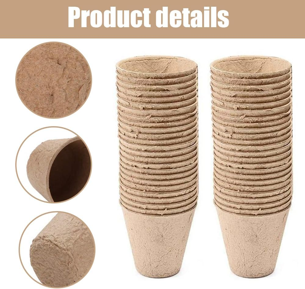 50 Packs Plant Cups Planting,Germination Nursery Pots,Degradable Seedling Pot,Paper Pulp Seedling Cup,Seed Germination Trays with 10 Plant Labels,For Vegetable, Flower image number 4