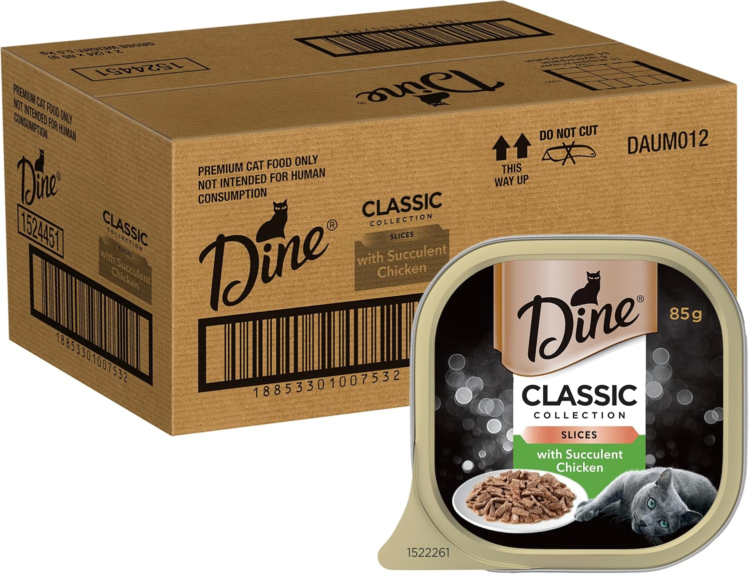 Dine Classic Collection Wet Cat Food Succulent Chicken Slices 85G Tray, 14 Pack