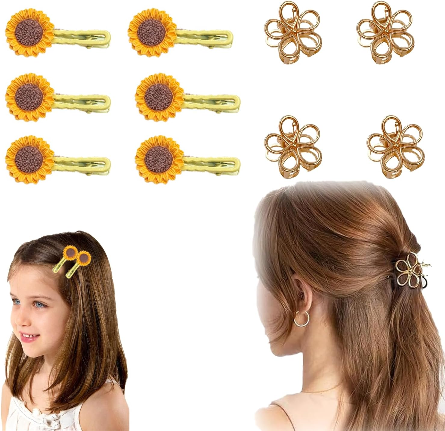 Pack of 10 Hair Clips, Metal Flower Hair Clips, Hair Clip with Sunflowers, Small Claw Clip Gold for Party Daily Wear (B-2) image number 1