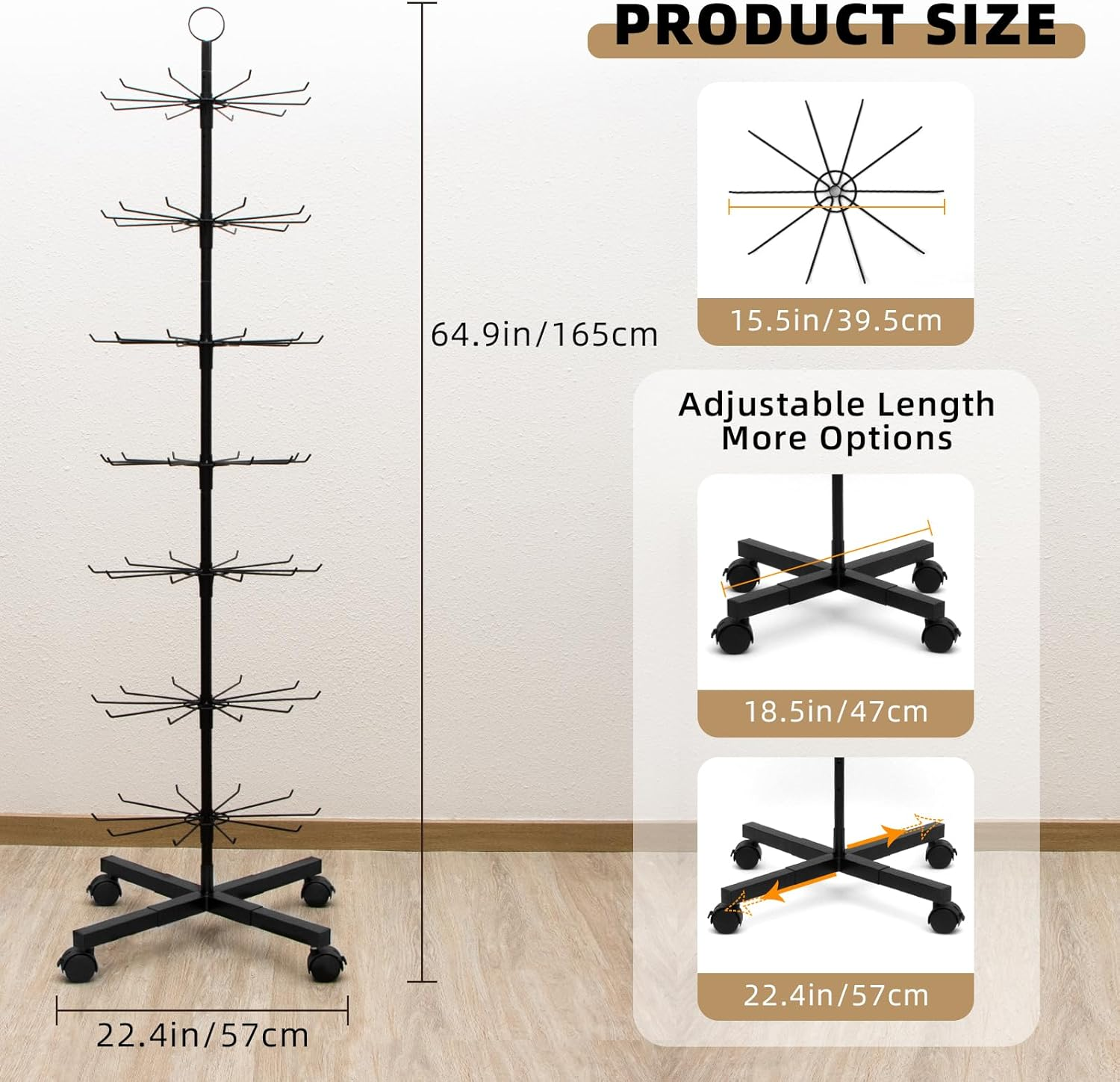 ANBOXIT Retail Display Stand 7 Tier Rotating Display Rack for Keychains Jewelry Vendor Events and Stores Movable and Adjustable - Black image number 1