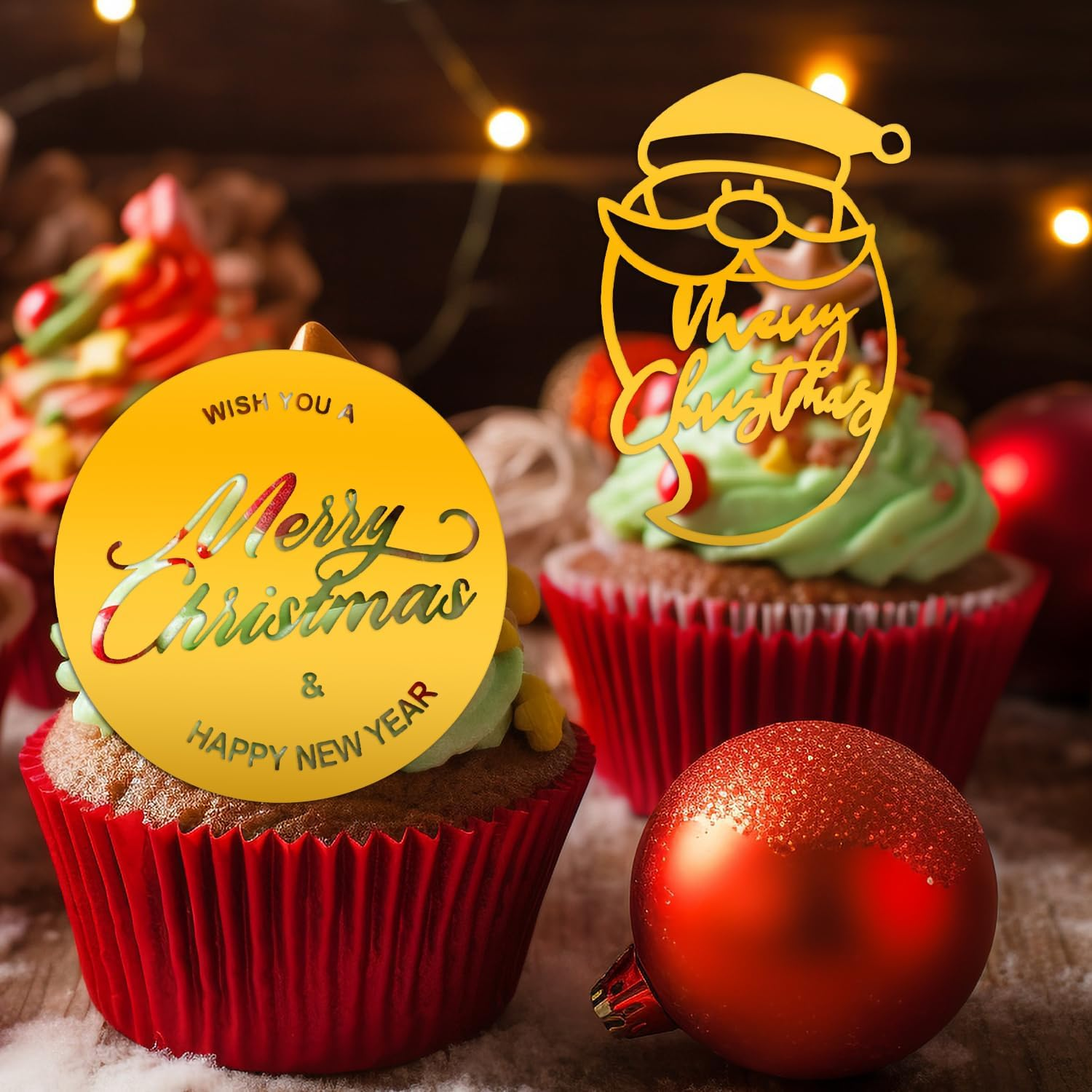 ALLY-MAGIC Christmas Cake Decorations, 6Pcs Acrylic Merry Christmas Cake Toppers Santa Elk Christmas Tree Cupcake Toppers for Christmas Party Decorations Cake Supplies Y6-YKLSDZS image number 1