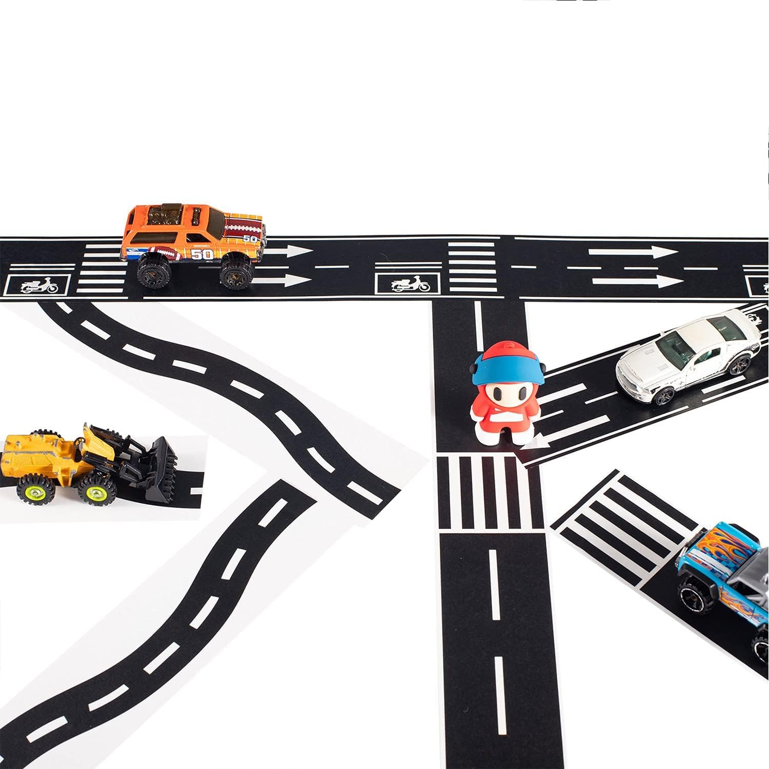 YUBX Road Tapes & Curves Stickers Set 8 Rolls Black Highway Washi Tapes Traffic Decorative Masking Tape for Toy Cars, Vehicles Kits, Kids Party Gift image number 4