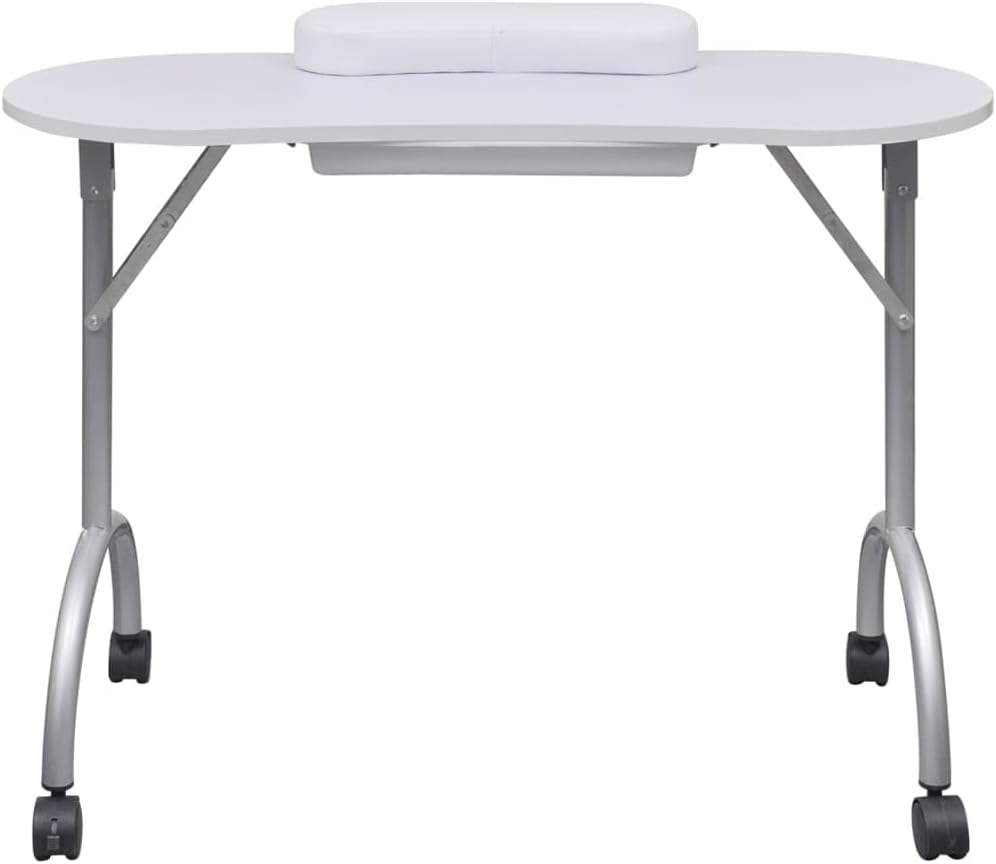Vidaxl Professional Portable Manicure Table with Wrist Cushion, Pull-Out Drawer, Lockable Castors and Carrying Bag - White - Black image number 3