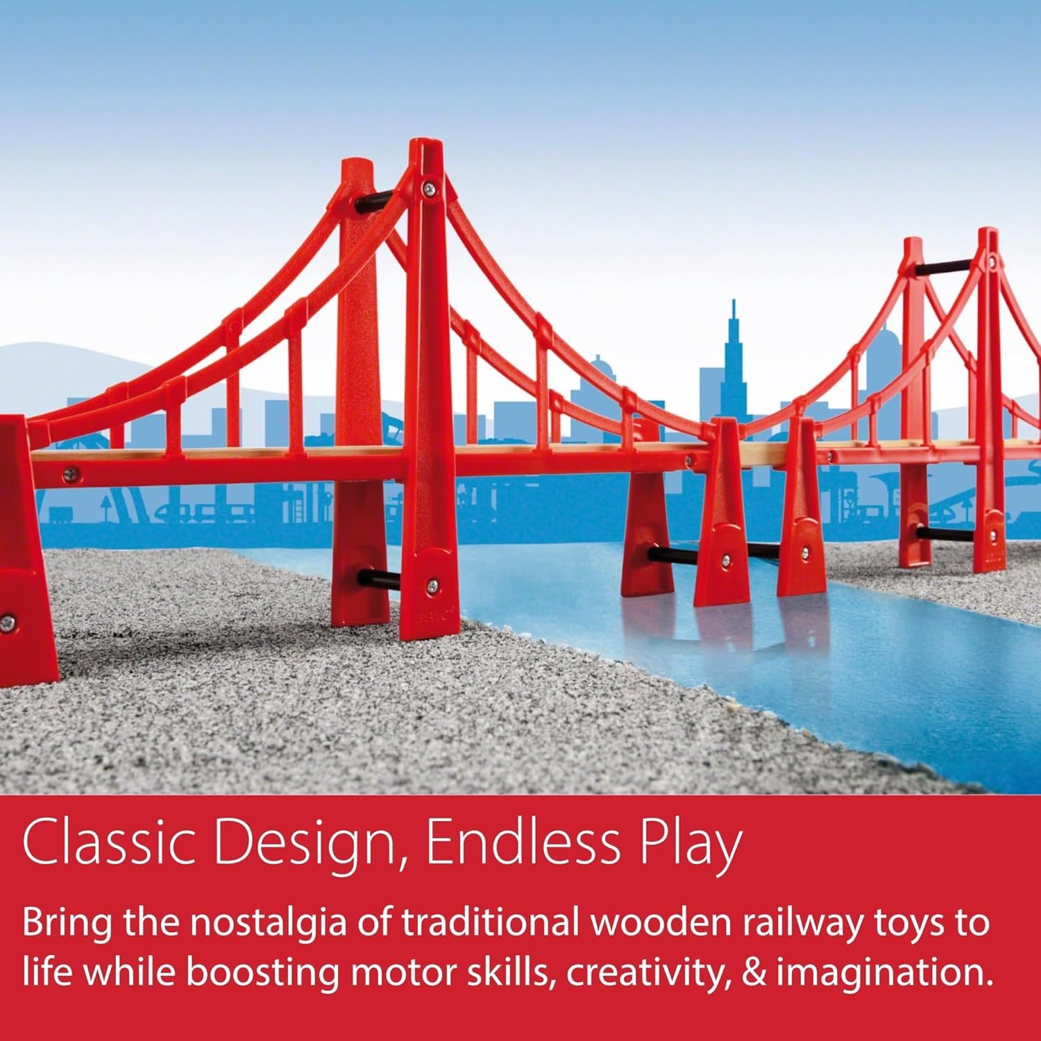 BRIO World 33683 Double Suspension Bridge - Fsc-Certified Wooden Train Track Bridge Compatible with All BRIO Railway Sets, 5-Piece Set for Toddlers Ages 3 & Up image number 4