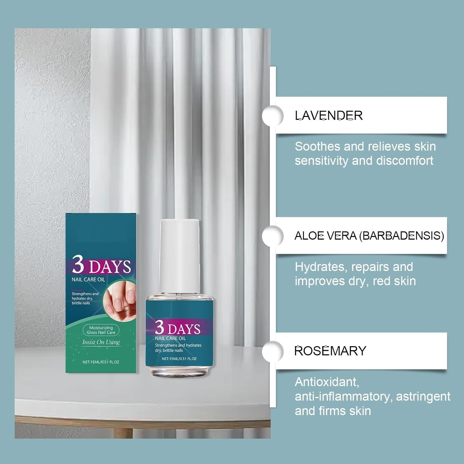 3 Days Nail Care Oil for Dry Brittle Nails, Plant-Infused Strengthening & Hydrating Treatment with Lavender, Aloe Vera & Rosemary, Moisturizing Glossy Nail Repair for Healthier (2PCS) - 4Pcs image number 4