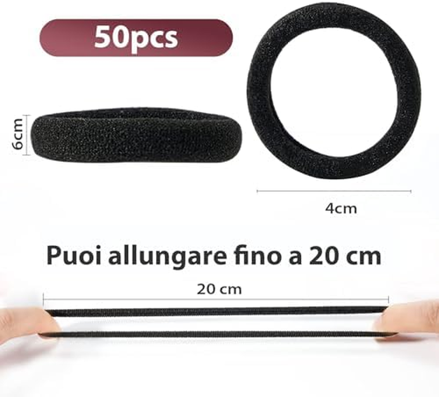 Pack of 50 Hair Bobbles Black, Strong, Seamless Cotton Hair Bobbles for Women, Men and Children, Versatile Hair Accessories image number 5