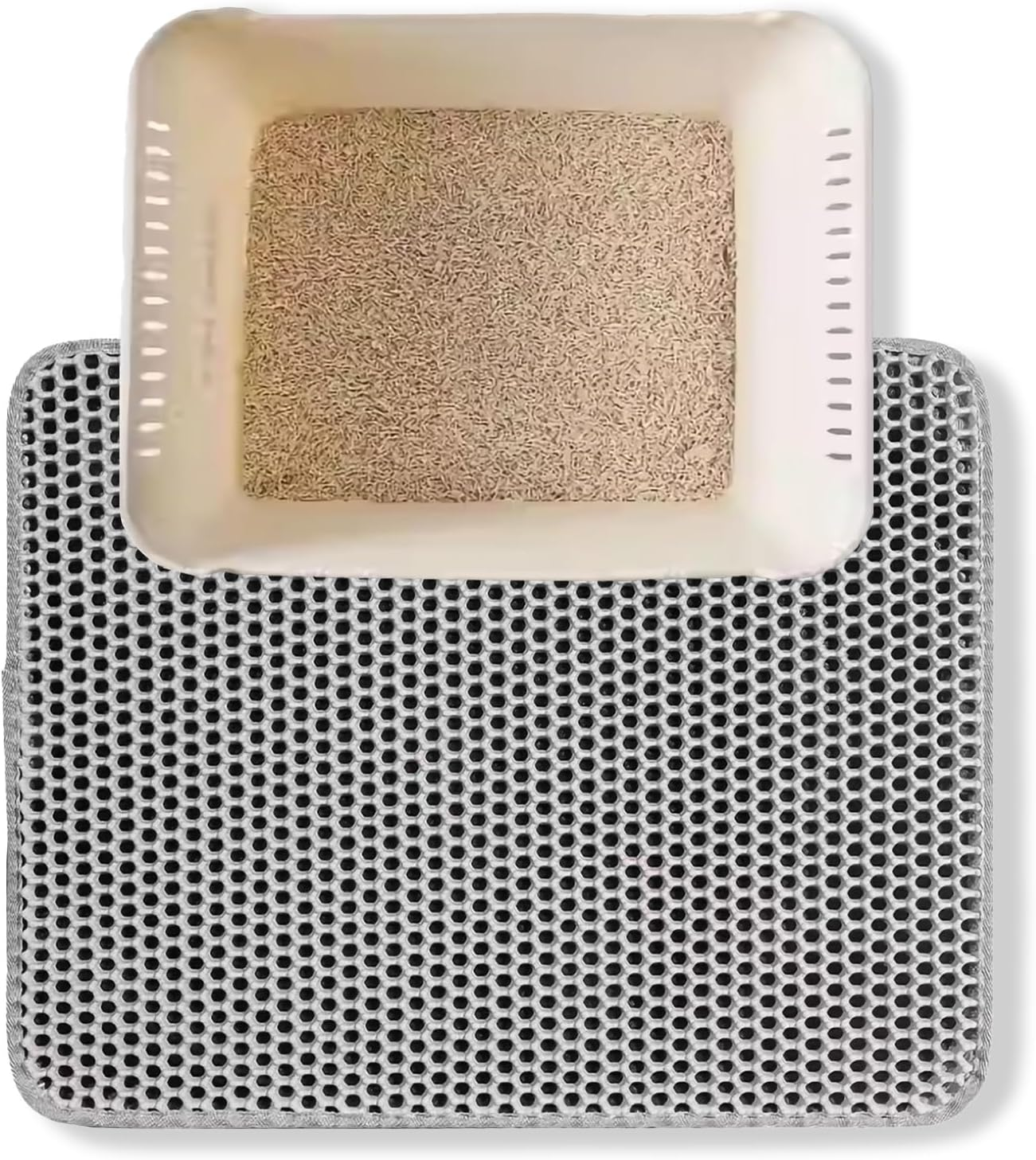 LMX Cat Litter Mat Trapping for Litter Box, No Slip, Waterproof, Honeycomb Double Layer Mats, Non Toxic, Easy Clean and Durable (Grey, Small(50 * 40Cm))