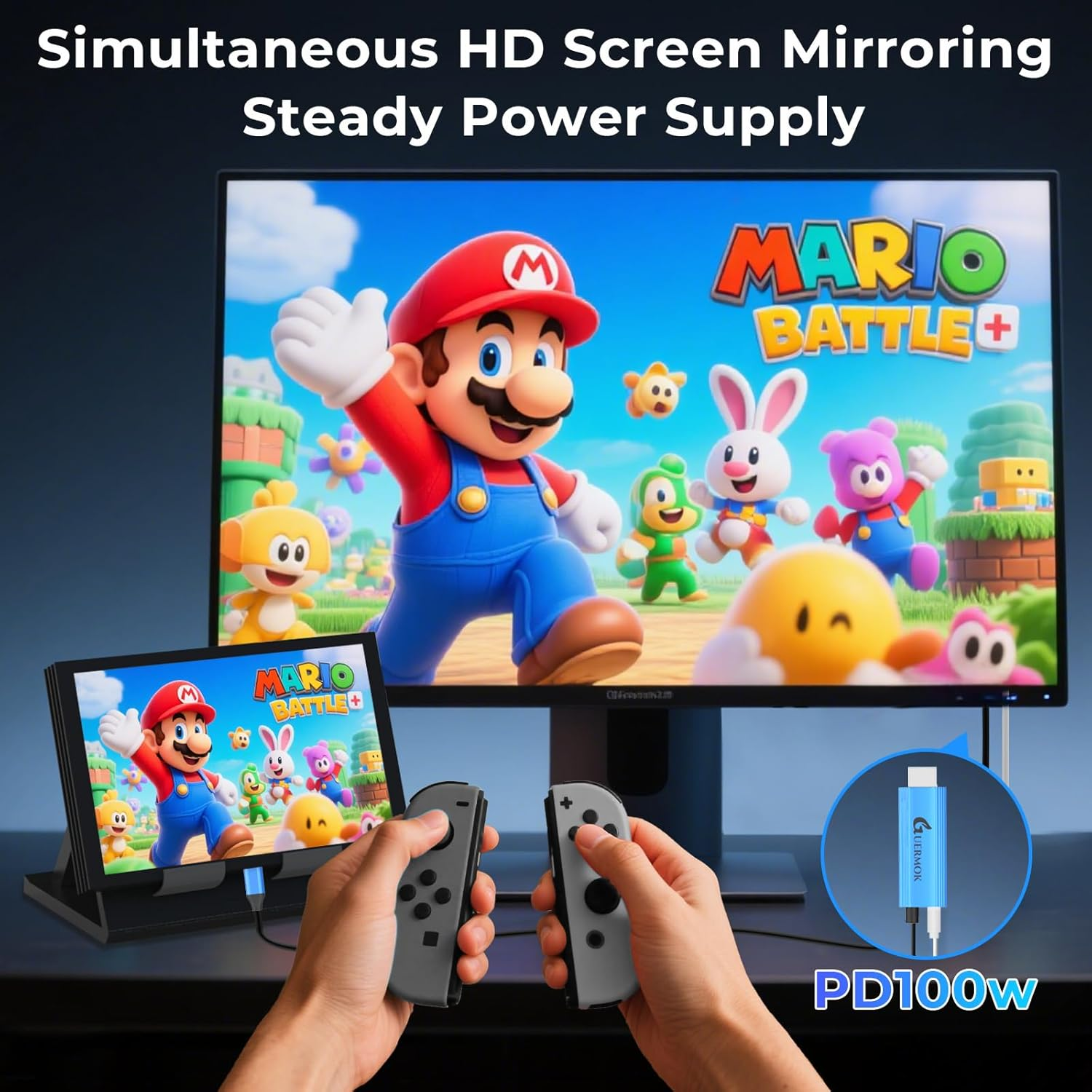 Guermok USB-C to HDMI Cable, 67In &ndash; HDR & ALLM, 8K@60Hz / 4K@144Hz, PD100W, USB-C Video Output for Switch 2 Dock, Capture Cards, Tvs, Handheld Consoles(Blue) image number 6