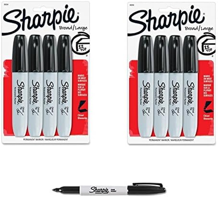 Sharpie Permanent Marker - 5.3 Mm Marker Point Size - Chisel Marker Point Style - Black Ink - 8 / Pack with Black Permanent Marker, Fine Point
