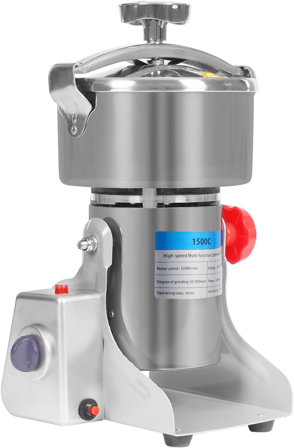 Electric Grain Mill Grinder, 1500G High Speed Commercial Dry Grain Grinder W/Pressured Lid, 4100W 304 Stainless Steel Spice Grinders for Grains, Millet & Spices for Commercial & Home Use image number 1