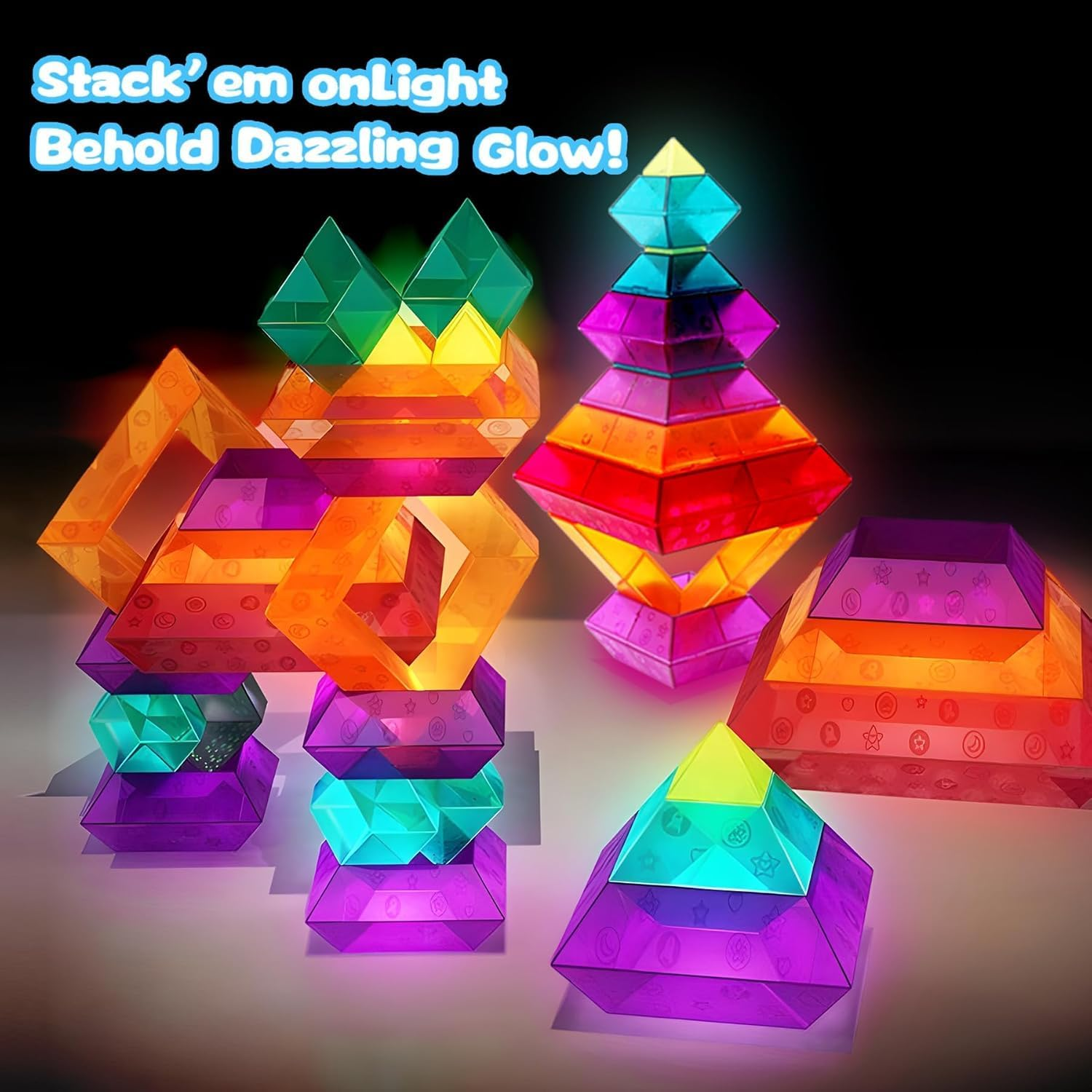 Building Block Sets for Kids Baby, 30 Pcs Stacking Blocks Toys, STEM Preschool Learning Activities Educational Light Table Toys Gifts for Toddlers Age 18M+. image number 6