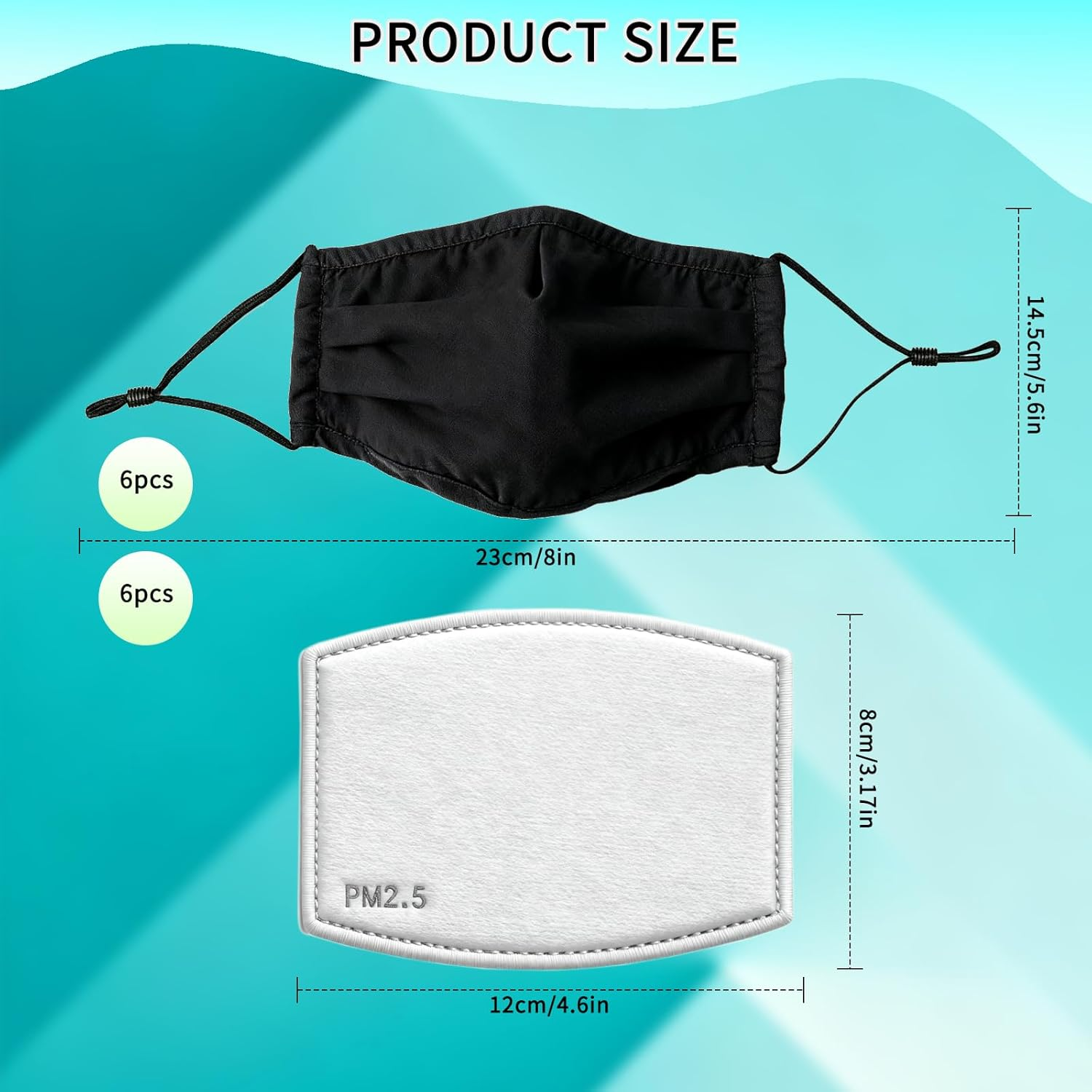 12 Piece Set of Black Cotton Face Masks with Carbon Filters Reusable Breathable Dust Masks for Daily Use, Black Face Masks, Daily Dust Masks, Non - Disposable Face Masks image number 5