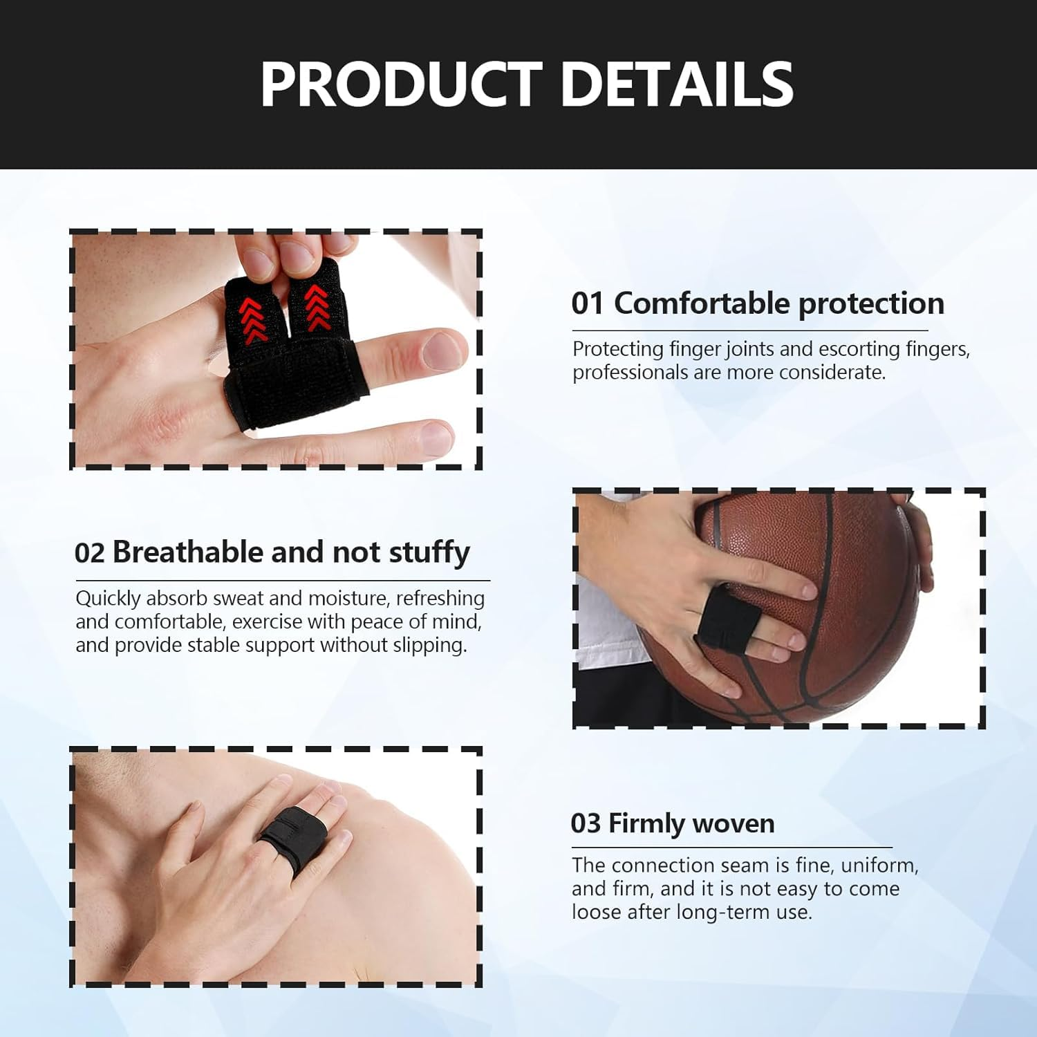 Liyquint 2 PCS Finger Splints for Sports & Pain Relief - Breathable Two-Finger Support Sleeves, Compression Protectors for Basketball, Tennis, Volleyball - Joint Stabilizer for Athletes & Arthritis (Black)