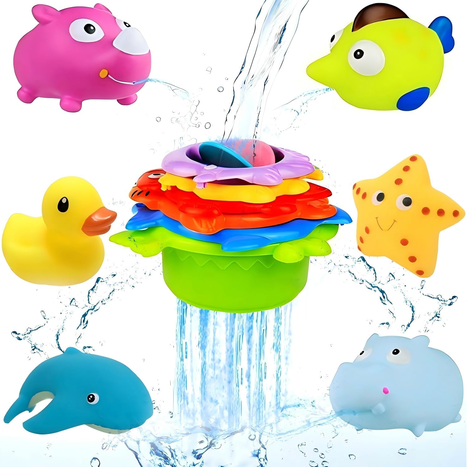 12Pcs Baby Bath Toys for Toddlers 1-3, Babies 6 9 12 18 Months Water Toys with Mold Free Stacking Cups, Kids Ocean Animal Bath Toys for Bathtub, Shower, Beach, Pool, Water Table, Infant Boy Girl Gifts image number 3