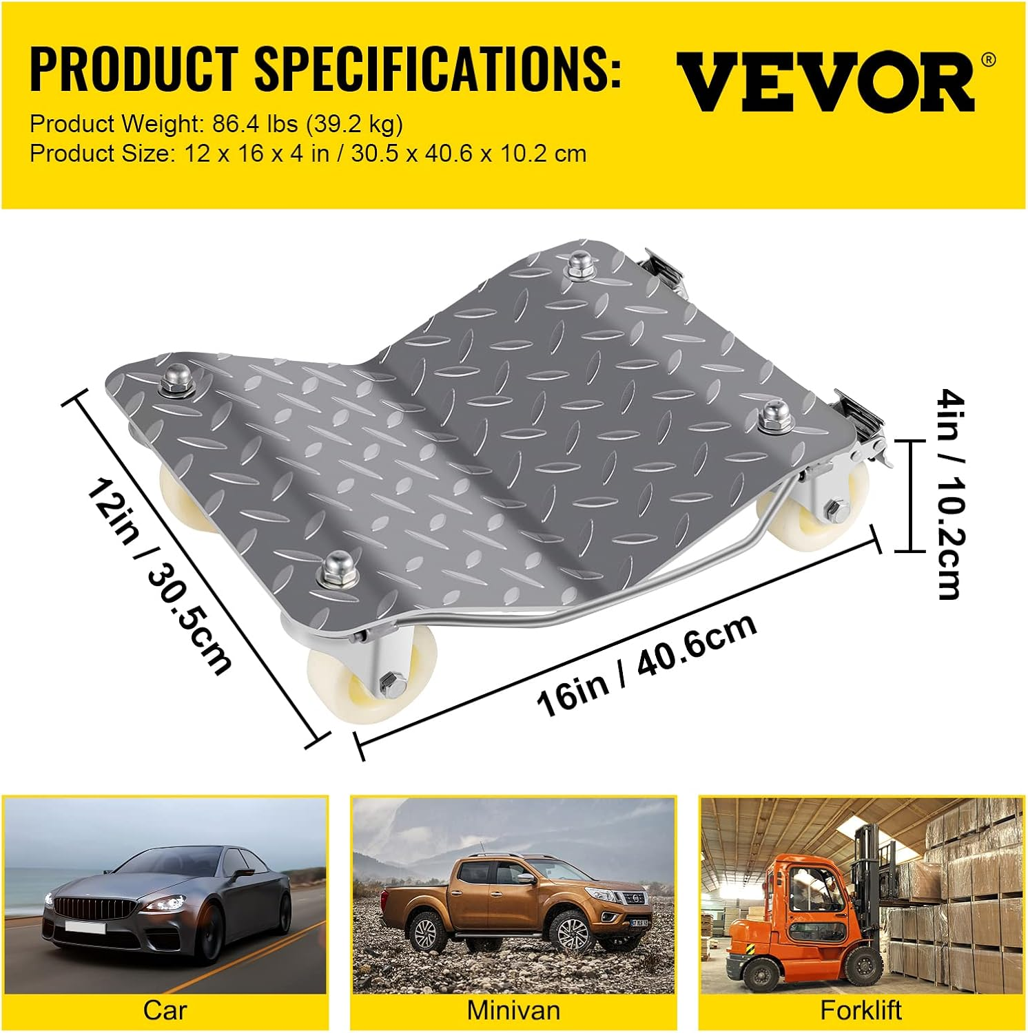 VEVOR 2Pcs Tire Wheel Dollies, 1500Lbs/680Kg Tire Skates Wheel Car Van Positioning Dolly Trolley Ball Bearings Recovery Jack Auto Repair Moving image number 5