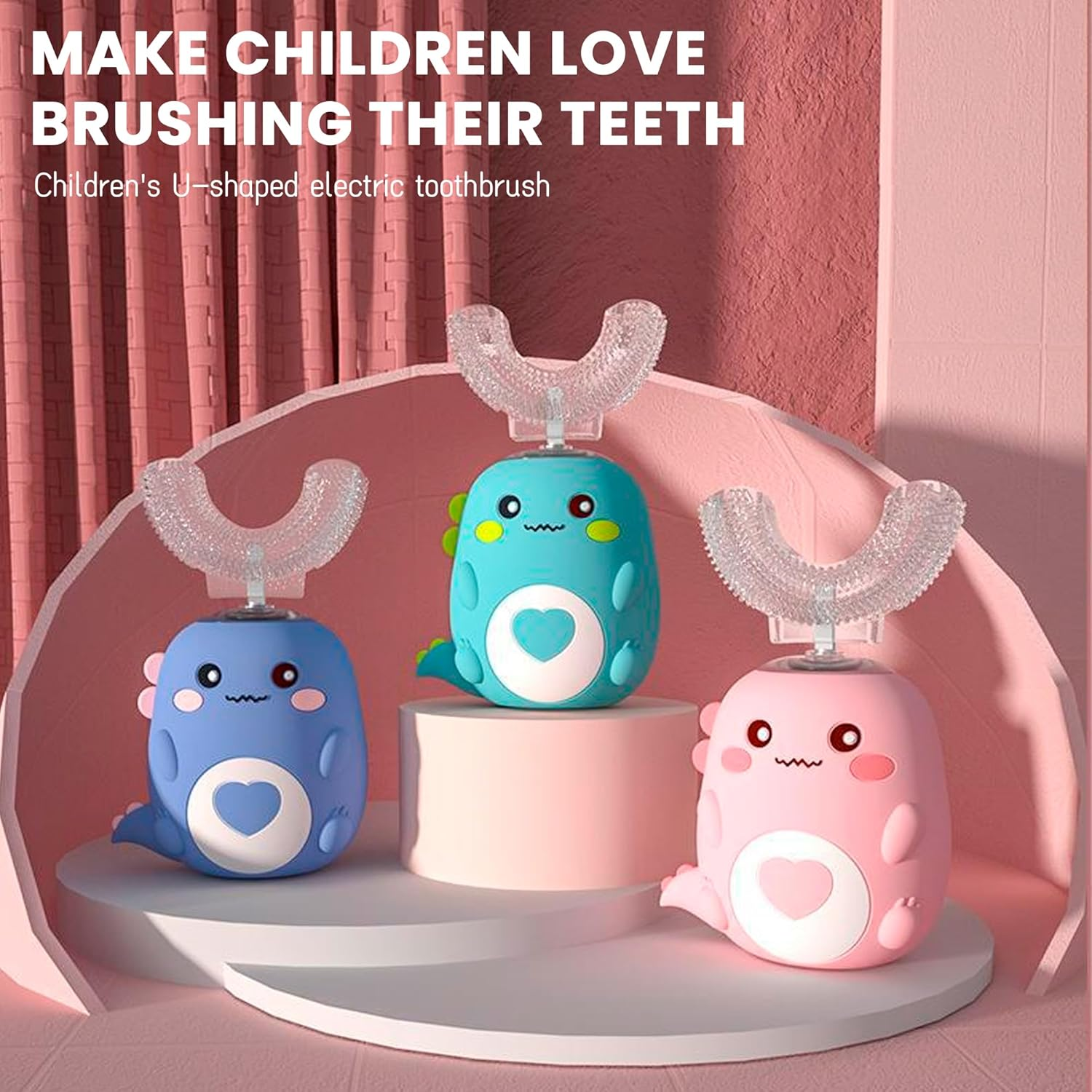 U-Shaped 360&ordm; Ultrasonic Toothbrush, Ultrasonic Kid'S U-Shaped Electric Silicone Brush Toothbrush, Ipx7 Waterproof, Whitening & Plaque Removal, for Age 2-6 (Green) - Blue image number 4