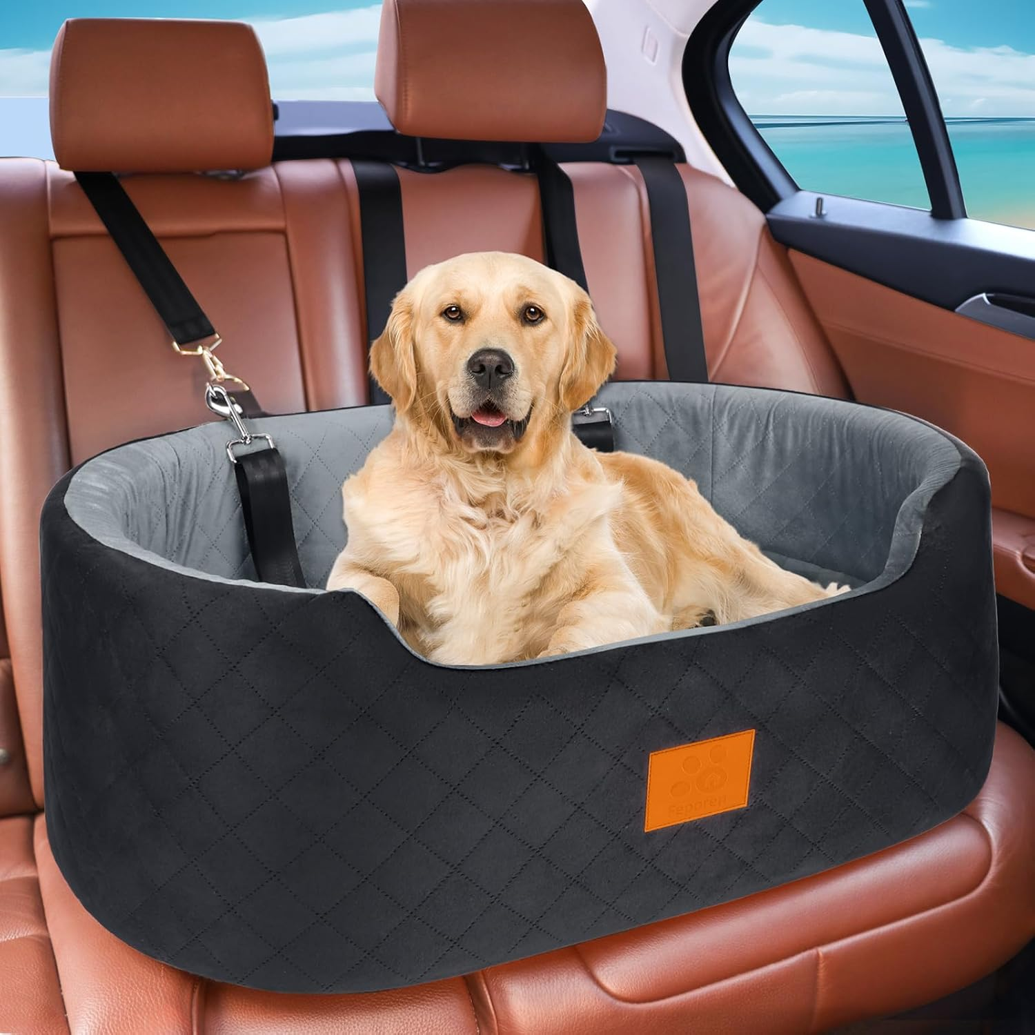 Dog Car Seat for Large/Medium Dog, Pet Car Seat for Dogs under 55 Lbs or 2 Small Dogs, Upgraded Dog Booster Seat, Detachable & Washable Travel Bed Dog Seat with Thick Cushion (Black)