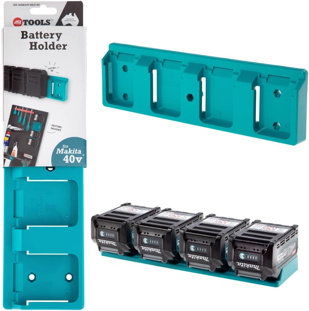Makita 40V XGT Battery Holder by 48 Tools &ndash; Durable Wall Mount Storage, Secure Clip, Holds 4 Batteries, Ideal for Workshop & DIY Tool Organization image number 1