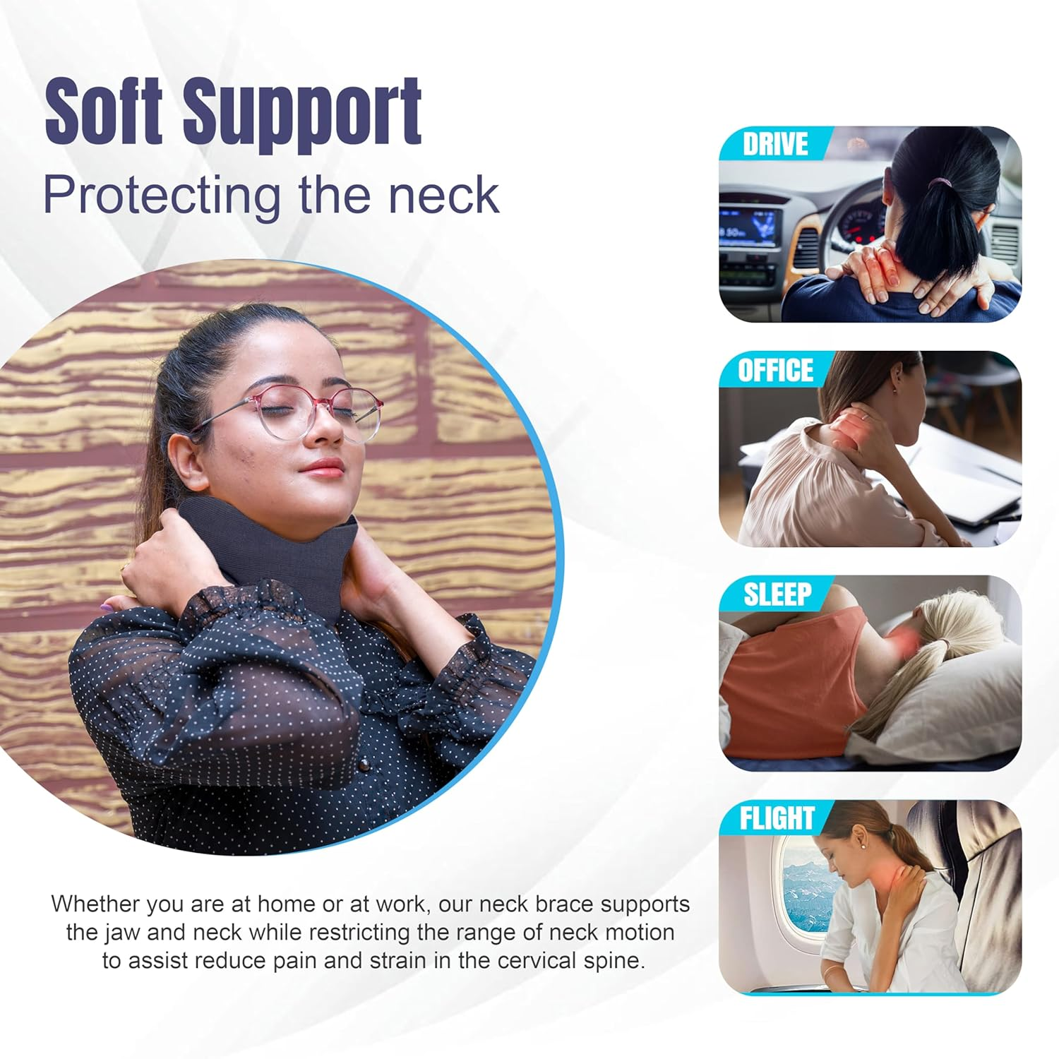 Wonder Care Neck Brace for Sleeping Cervical Collar Relief Neck Pain and Neck Support Soft Foam Wraps Keep Vertebrae Stable for Relief of Cervical Spine Pressure for Women & Men Black-Medium image number 3