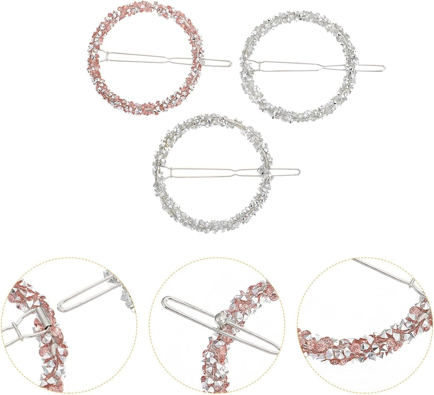 Round Circle Bling Hairpins, 3 Piece Glitter Bling Hair Pin Minimalist Hair Clips, round Circle Hollow Hairpin Hair Clips,Glitter Circle Barrettes Minimalist Hairpins for Women image number 1