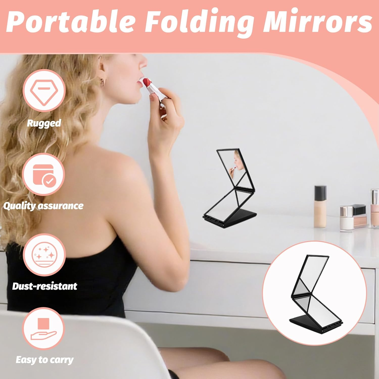 Tiyiyok 360 Degree Mirror, 4-Way Mirror, Cosmetic Mirror, Foldable Compact Mirror, Portable Makeup Folding Mirror, Travel Mirror, Hand Mirror for Hair Styling, Beard Care, Makeup
