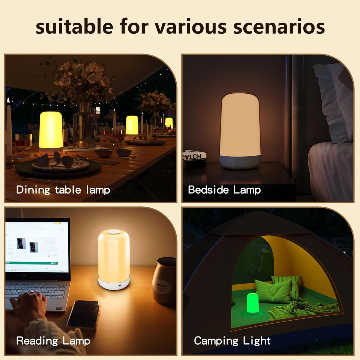 Smart Touch Table Lamp, Dimmable Small RGB Bedside Bed Lamp for Bedroom, Cordless LED Night Desk Lamp Rechargeable Color Changing Nightstand Mood Cozy Lamp for Living Room Baby Nursery image number 5