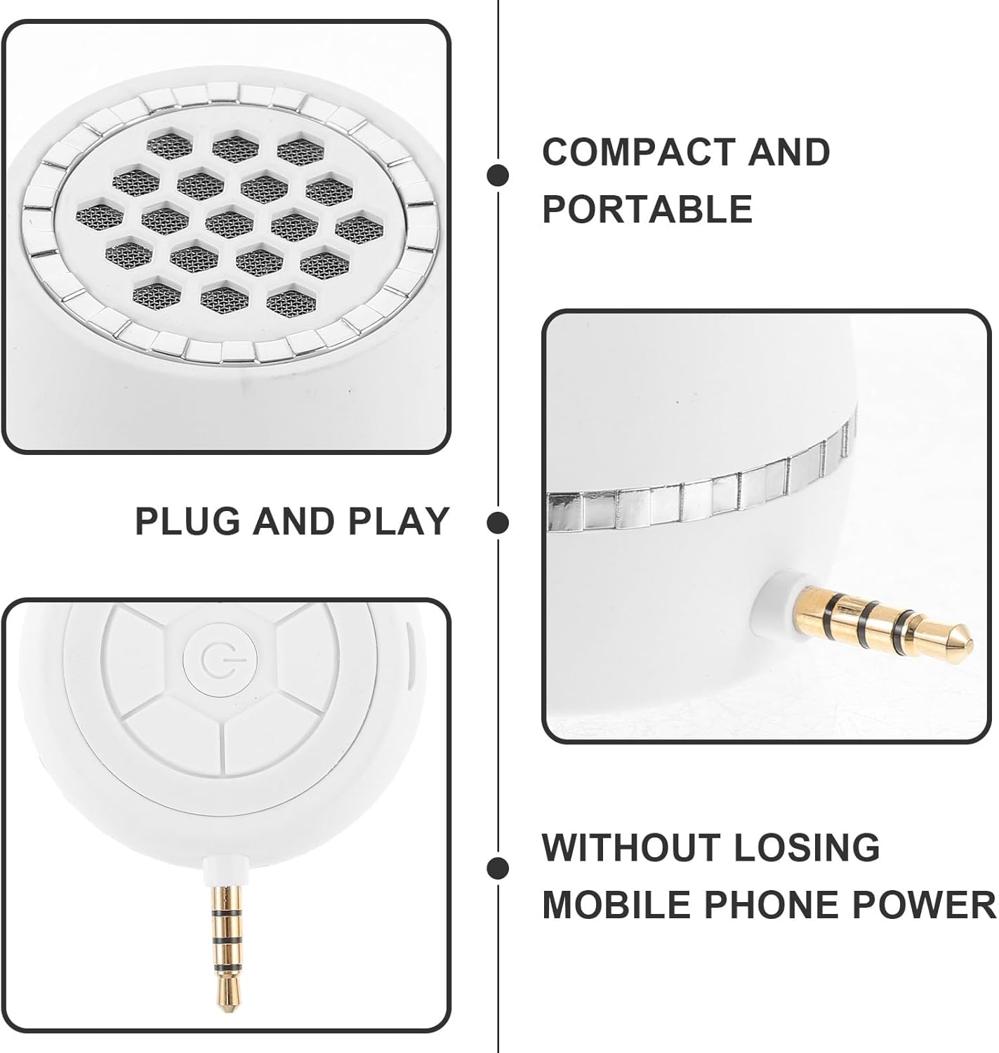 VILLCASE Mini Portable Plug and Play Mobile Phone Speaker Amplifier, White Dc5V, Compatible with Phones, Tablets, and Laptops, Compact Mobile Soundbox for On-The-Go Audio Enhancement
