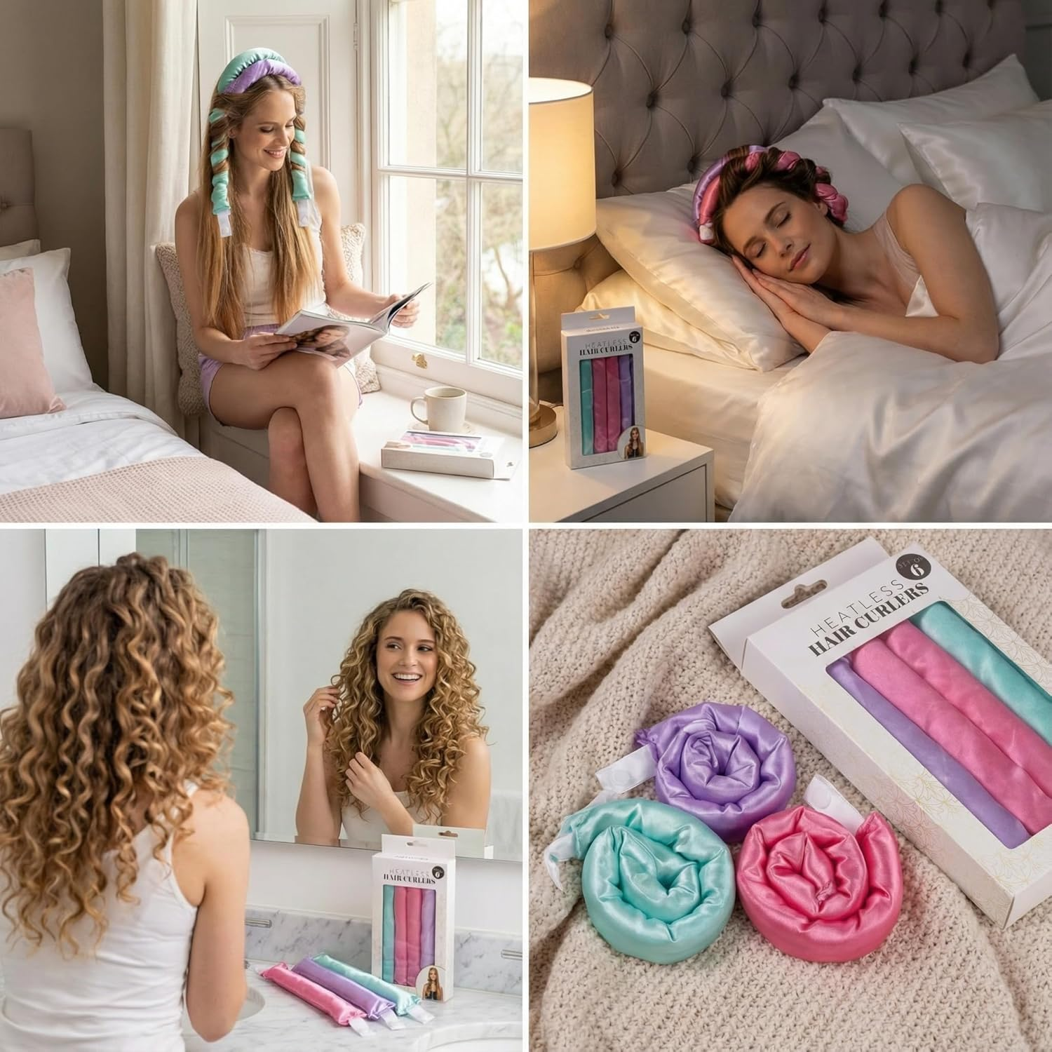 MIJOMA Heat-Free Curlers - Set of 6 Satin Curling Irons - for Healthy Curls without Heat - Soft Foam Curler for Day & Night - 22 Cm # image number 1