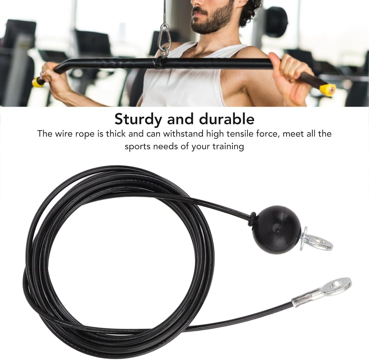 Fitness Pulley Cable, Withstand High Tension Home Gym Replacement Cable Adjustable Length Exercise Muscles Thick Black Steel Wire Rope for Studios (5M / 16.4Ft) image number 6