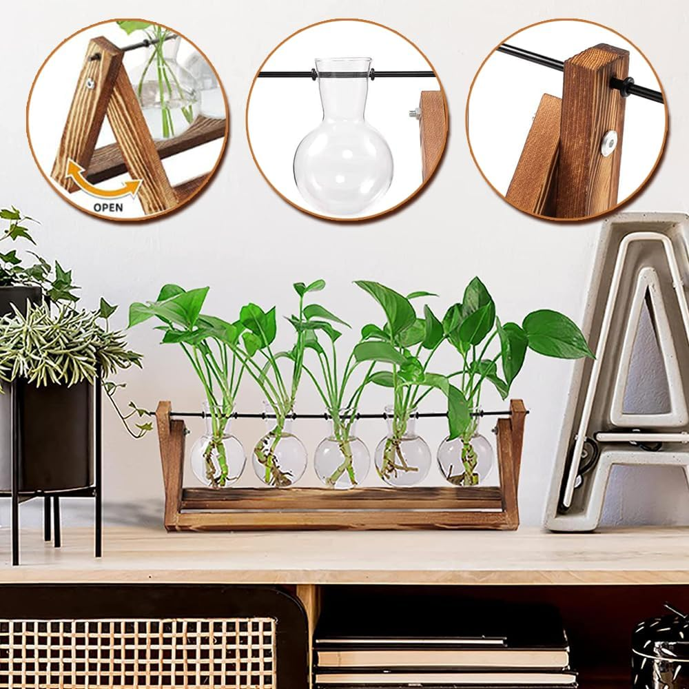 TOMVAES Creative Hydroponic Plant Stand,Glass Desktop Planter,Bulb Vase, Plant Propagation Station, for Hydroponics Plants Office Hotel Garden Home Decor,5 Hyacinth Vase image number 5