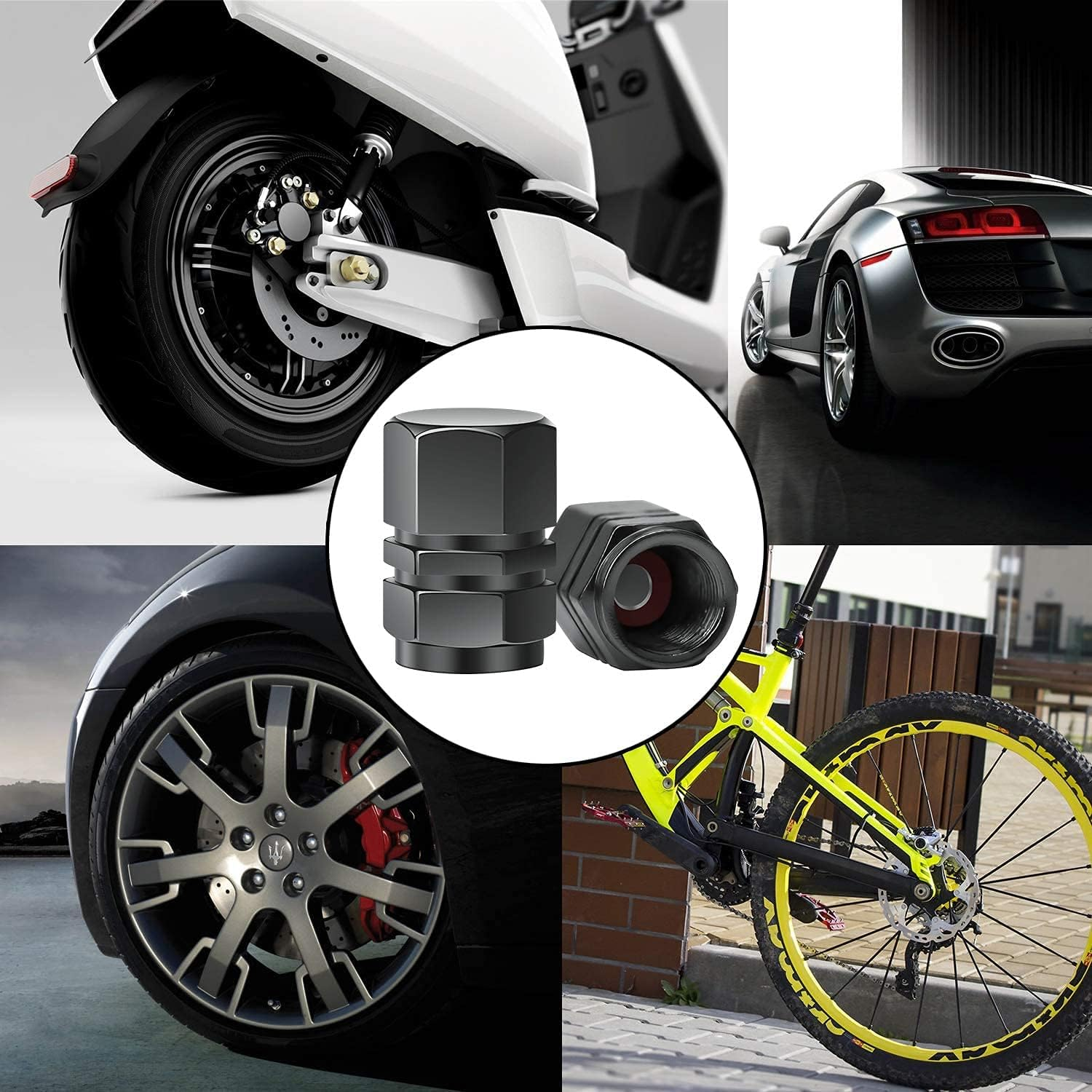 AIEX 8 Packs Aluminum Alloy Tire Valve Stem Caps with Gasket Universal Hexagon Valve Covers Replacement for Cars, SUV, Bike, Bicycle, Motorcycles, Airproof, Screw-On, Easy-Grip(Gun Grey) image number 2