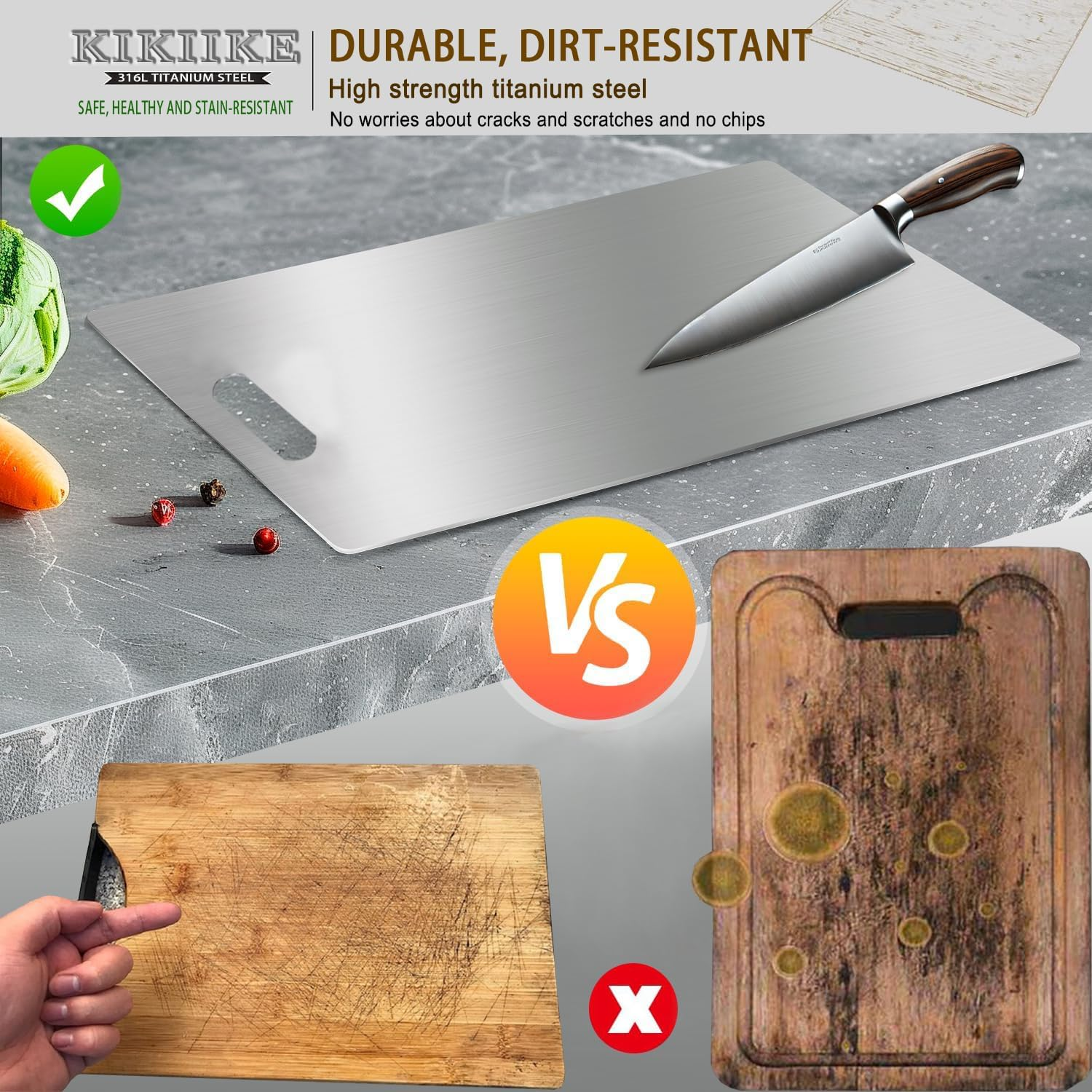 Titanium Cutting Board 2025 New Upgrade 100% Pure Titanium Cutting Boards for Kitchen - Double-Sided Food-Grade Chopping Board Non-Stick Durable and Easy to Clean (18 X 12 In)