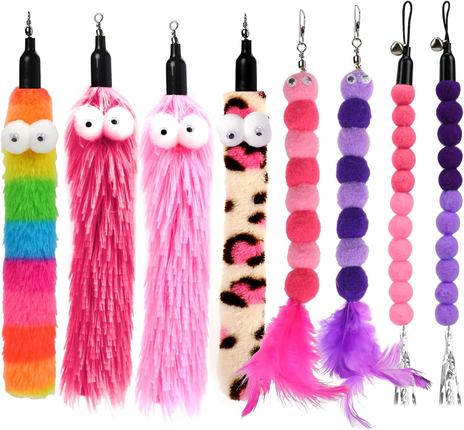 Styquenzer Cat Worm Toy Refills, 8 Pieces Cat Wand Replacement Worm Cats Toys Assorted Worms Feather Refill Toy Cats Wand Attachments for Interactive Indoor image number 4