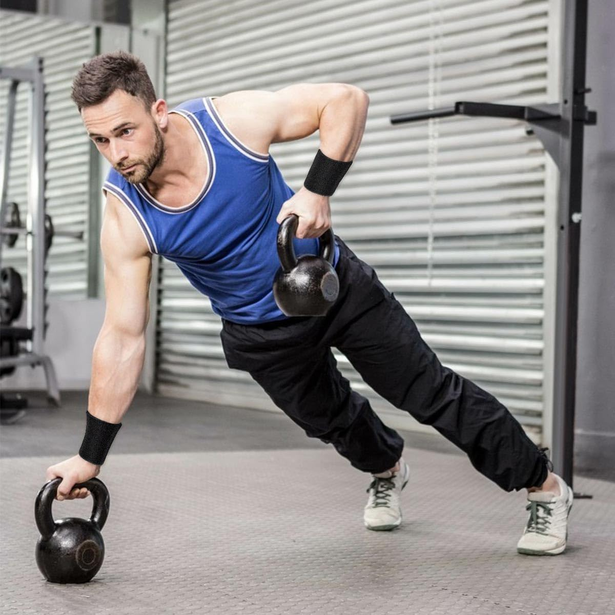 6Pairs Sports Wristbands Cotton Sweatband Wristbands Wrist Sweatband Wrist Sweat Band Elastic Wrist Sweatband - Grey image number 7