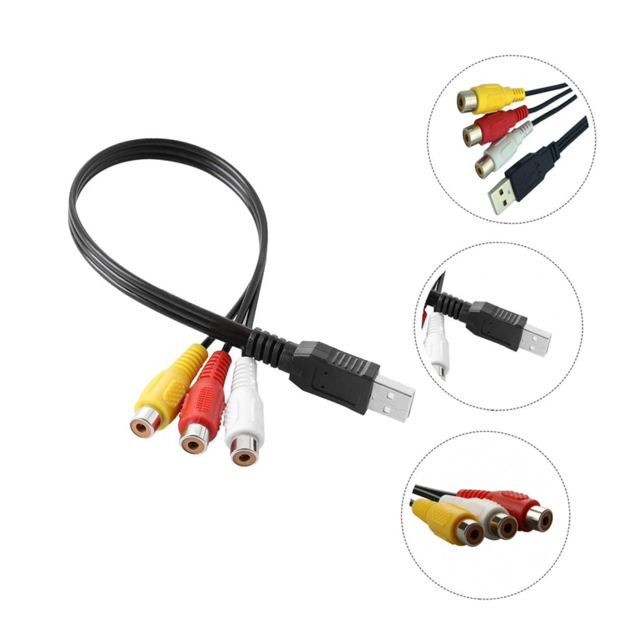 KOCKSHION USB Male to 3Rca Female Audio Video Cable 0.3M Set-Top Box Adapter for Home Theater and Tv Connection, 2Pcs image number 5