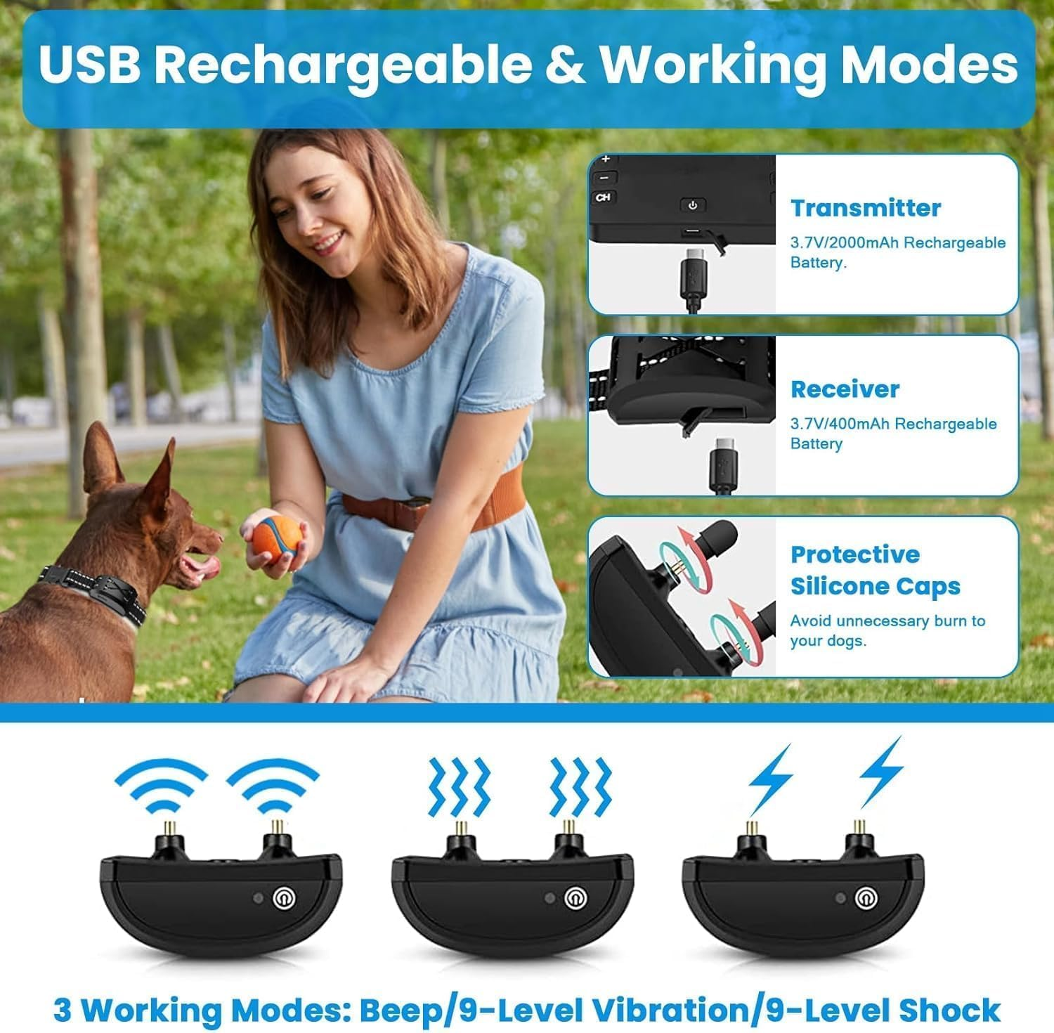 MINYII Wireless Dog Fence System, Electric Fence for 2 Dogs Shocks Training Collar 2-In-1, Adjustable Pet Training Collar Receiver for the Yard, Harmless, Environment Protection image number 4