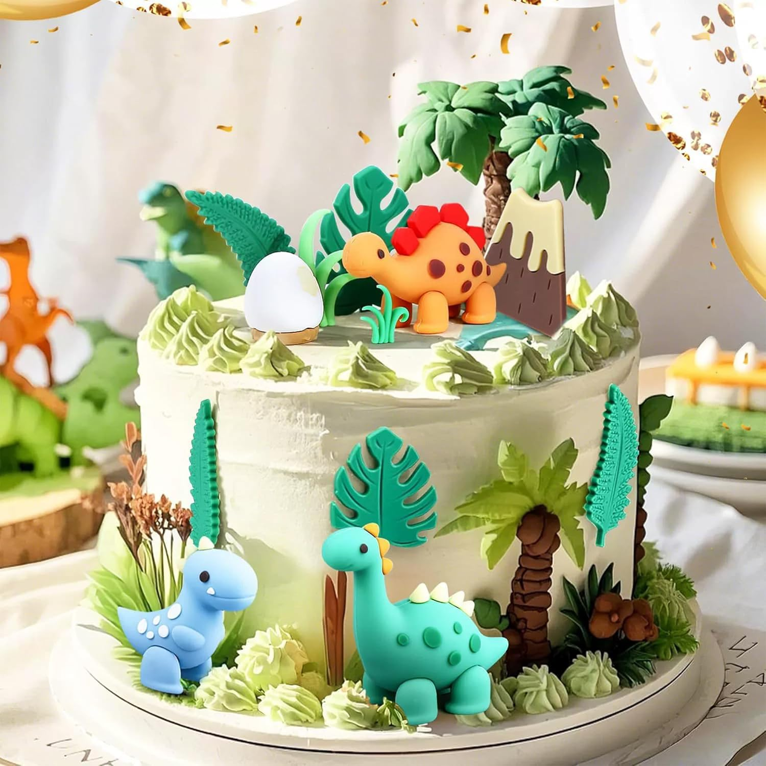 15 Pcs Dinosaur Cake Decorating Kit; Kids Birthday Party 3D Dinosaur Cake Topper Decoration Accessories image number 2