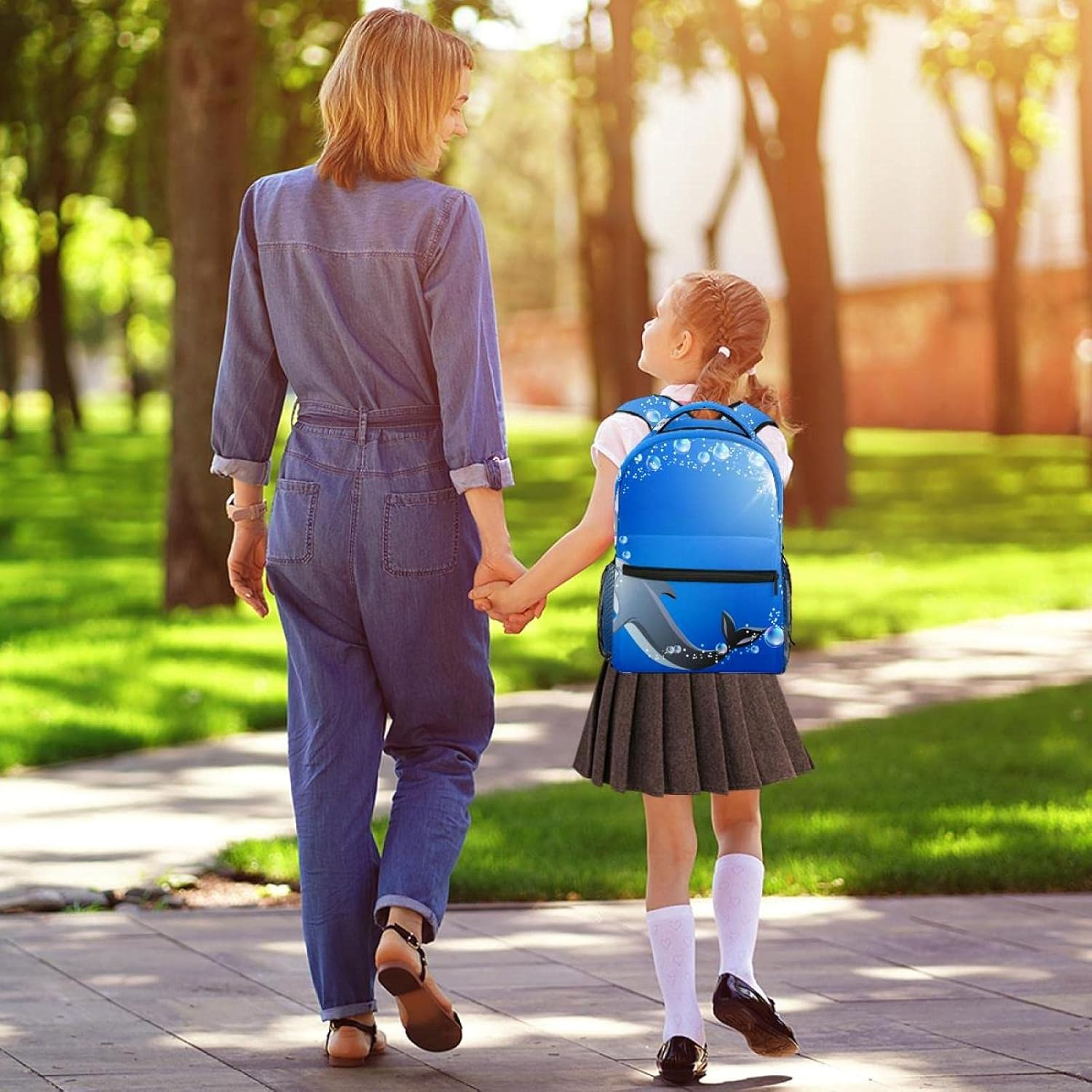 Gentle Circular Dolphin Backpack Students Shoulder Bags Travel Bag College School Tote Backpacks image number 4