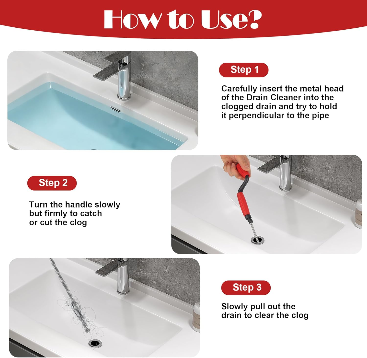 Pipe Cleaning Spiral 5 M X 6 Mm Drain Cleaner Spiral, Flexible Drain Spiral Pipe Cleaner for Kitchen, Bathroom, Shower, Sink, Stubborn Blockages Removal