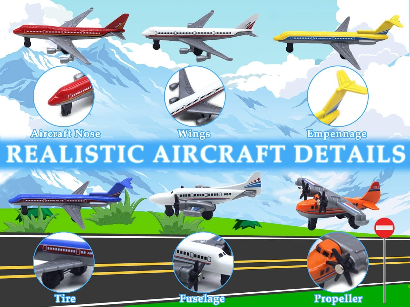 Toy Airplane 6 Pack Mini Diecast Airplanes, Aircraft Plane Playset Includes Glider Planes, Airlines Plane Toys for Birthday Party Favor Toys for Kids Boys and Girls - Blue,White image number 4