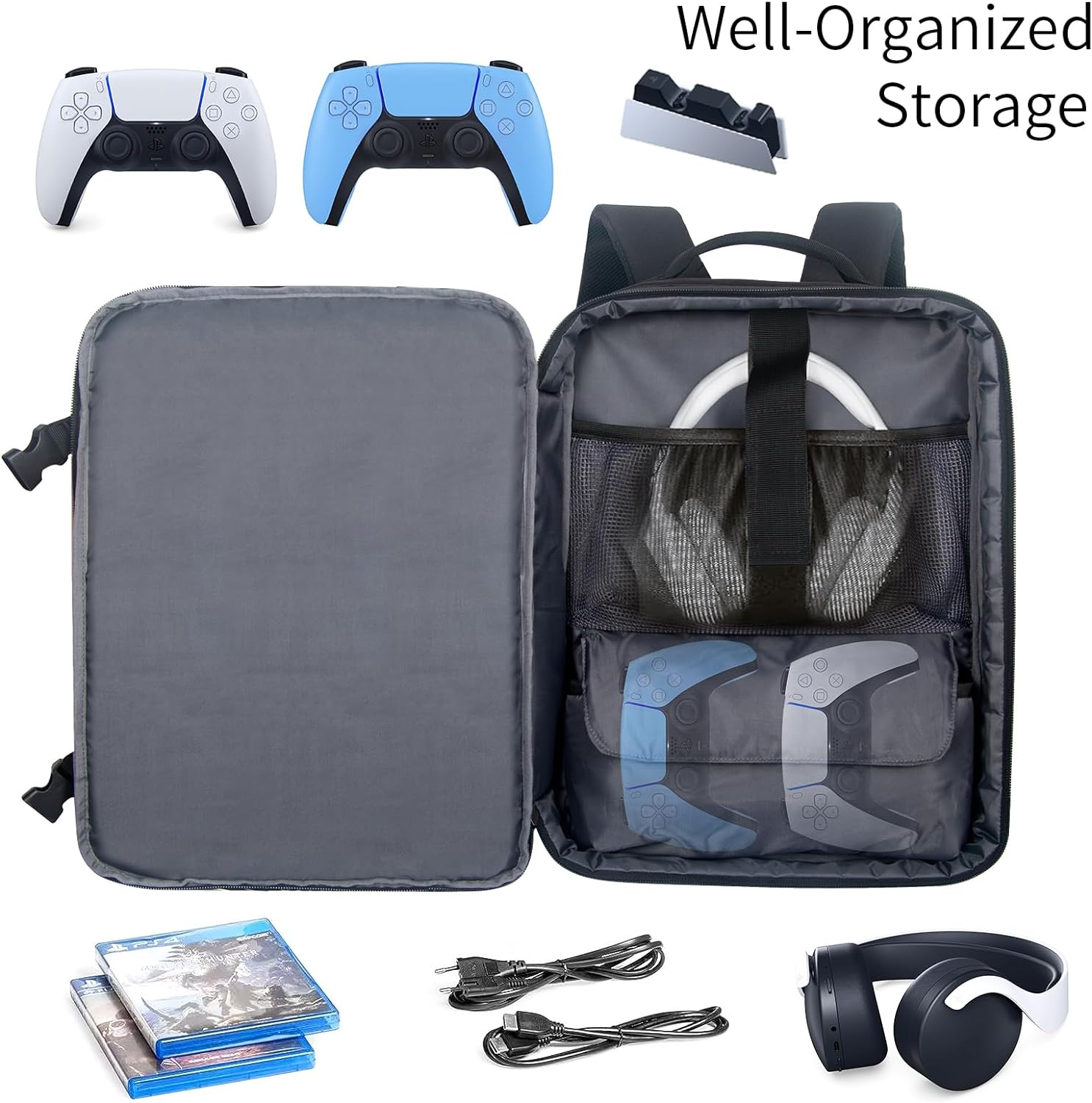 Hap Tim Travel Backpack for PS5 Console, Padded Protection Playstation 5 Carrying Case, Large Capacity for Laptop, PS5 Controller, Headset, Game Discs and Accessories, Black （AU-2306） image number 4