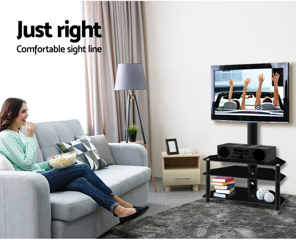 Artiss 32-60 Inch TV Stand, Adjustable Tvs Mount Bracket Storage Shelf Universal Mounting Brackets Floor Stands Home Entertainment Office Bedroom, with 3 Tier Shelves Black image number 3