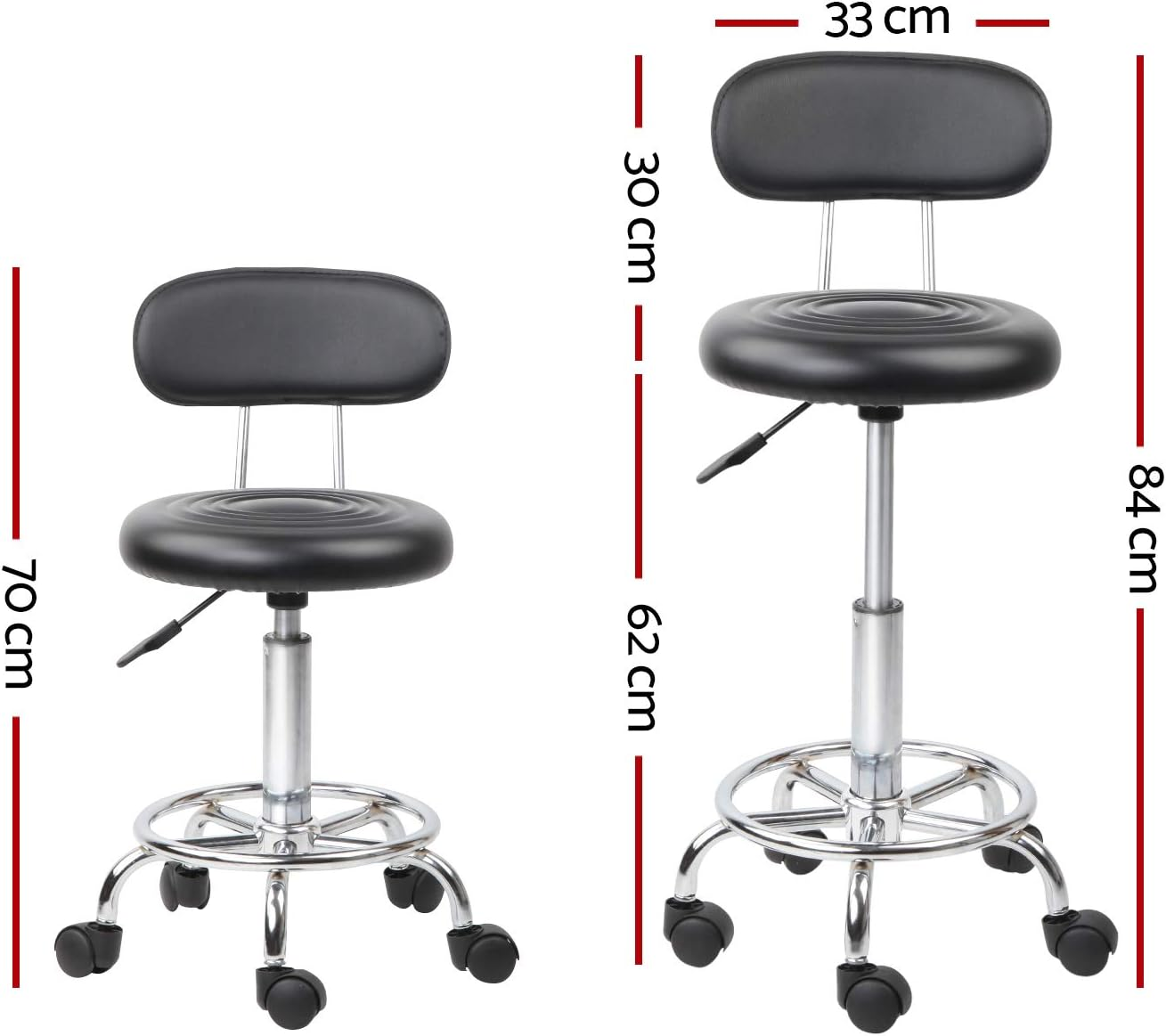 Artiss round PU Salon Stool, Bar Stools Swivel Lounge Drafting Chair Piano Guitar Seat Barber Chairs Outdoor Spa Indoor Home Office Kitchen Furniture, with Backrest Hydraulic Lift Black image number 2