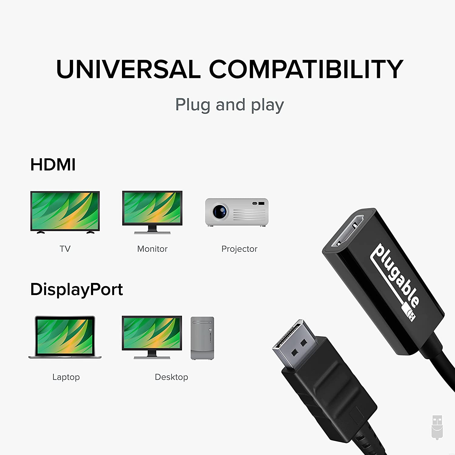Plugable Active Displayport to HDMI Adapter, Driverless Connect Any Displayport-Enabled PC or Tablet to an HDMI Monitor, TV or Projector for Ultra-Hd Streaming (HDMI 2.0 up to 4K 3840X2160 @60Hz) image number 4